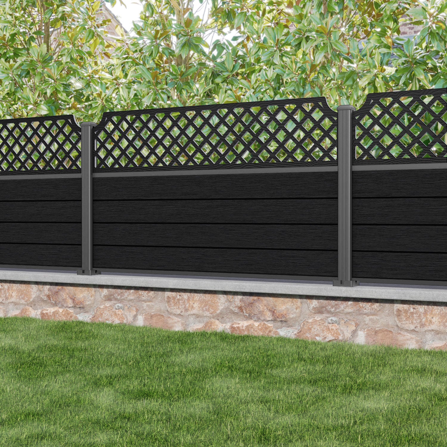 Fusion Regal Hive Fence Panel - Black - with our aluminium posts
