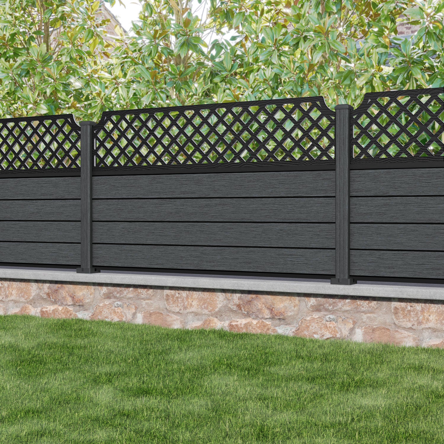 Fusion Regal Hive Fence Panel - Dark Grey - with our composite posts