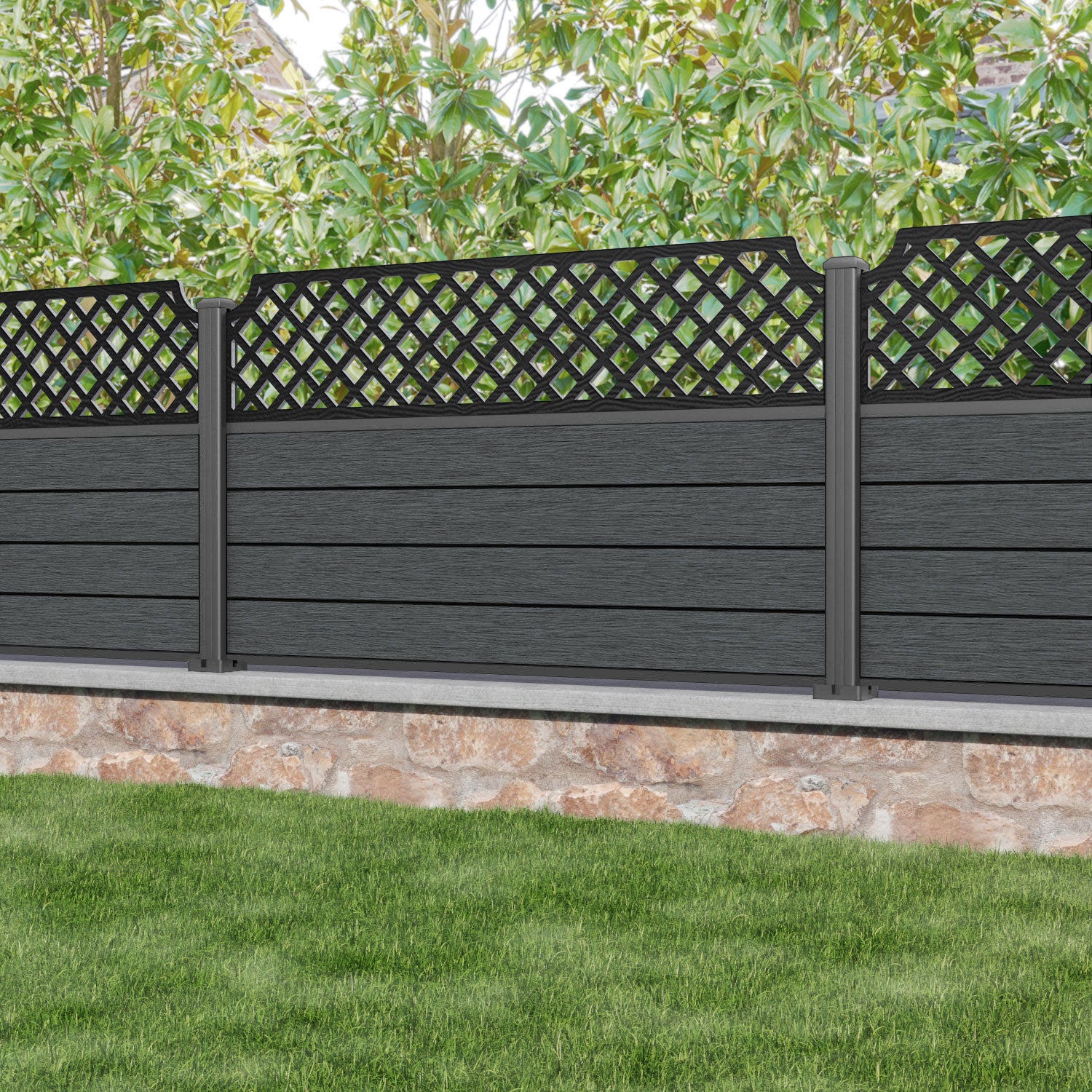 Fusion Regal Hive Fence Panel - Dark Grey - with our aluminium posts