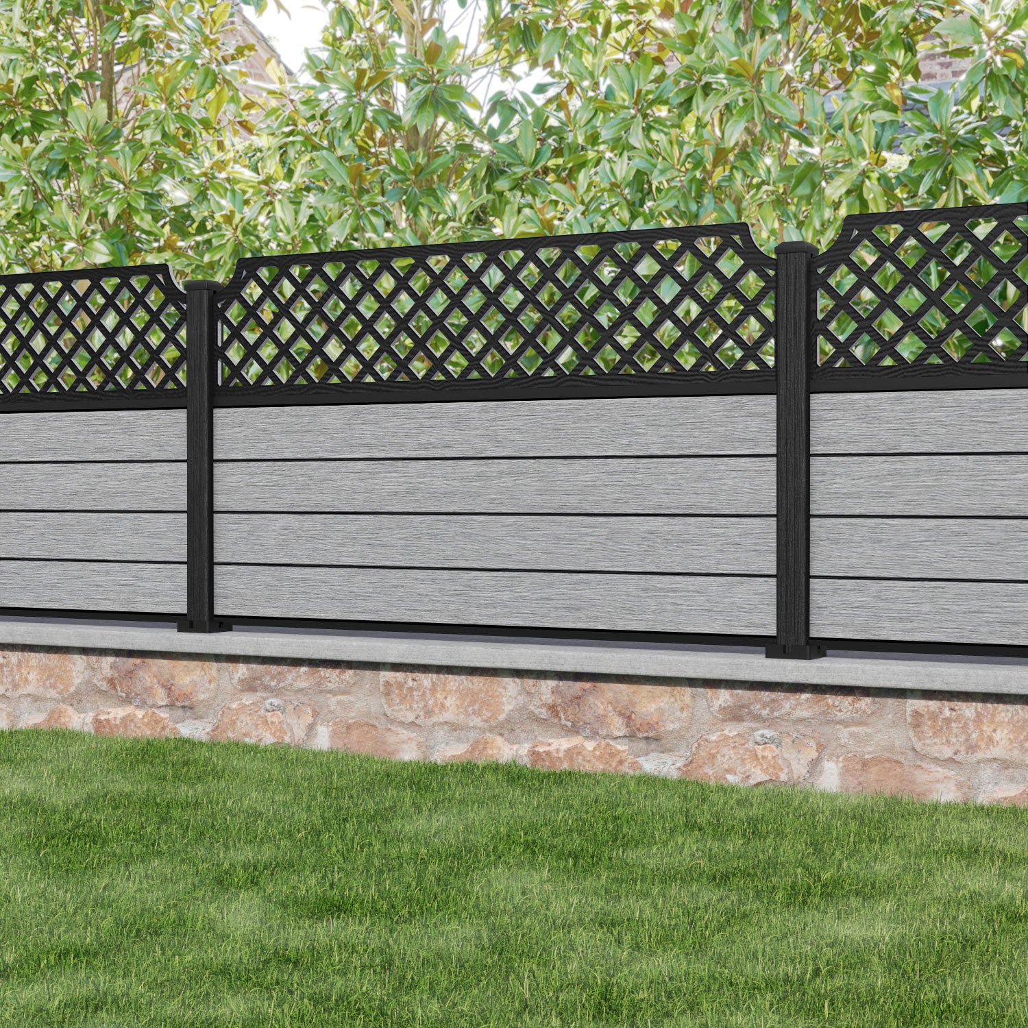 Fusion Regal Hive Fence Panel - Light Grey - with our composite posts