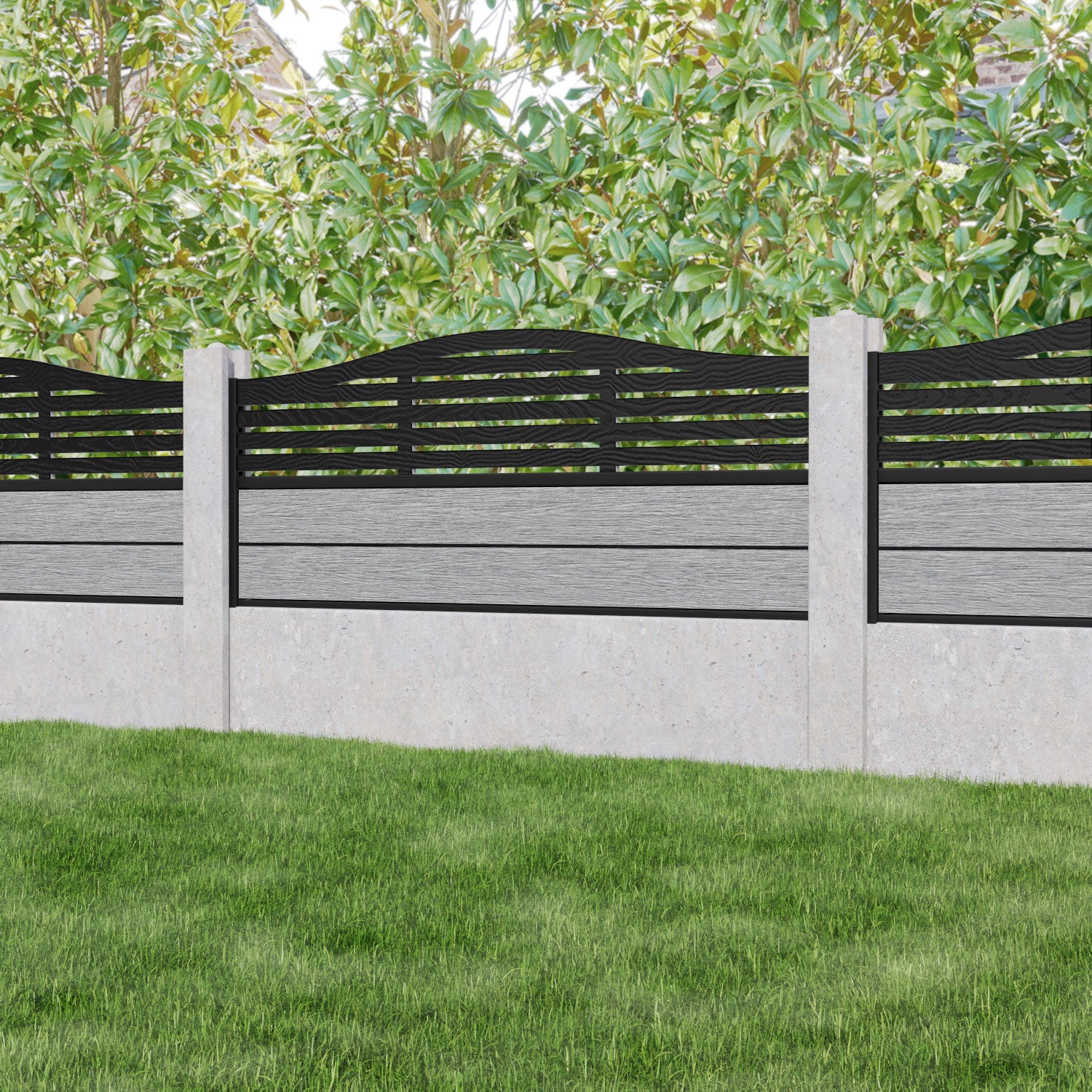 Fusion Aspen Curved Top Fence Panel - Light Grey - for existing concrete posts