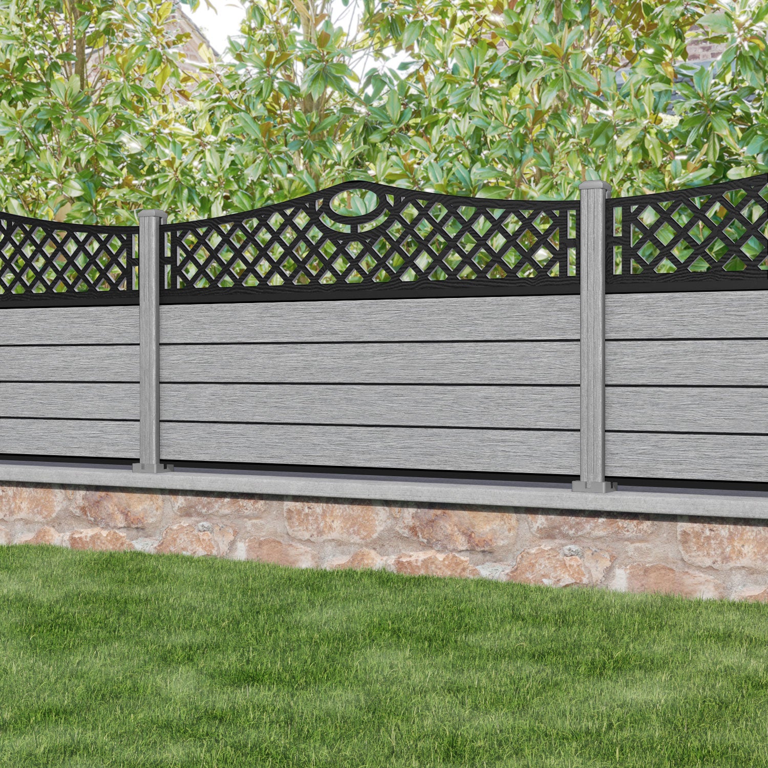 Fusion Oxford Curved Top Fence Panel - Light Grey - with our composite posts