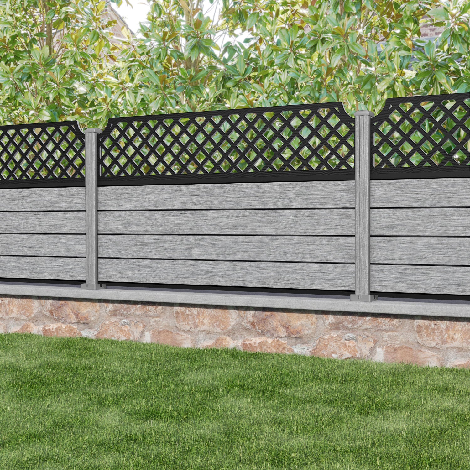 Fusion Regal Hive Fence Panel - Light Grey - with our composite posts