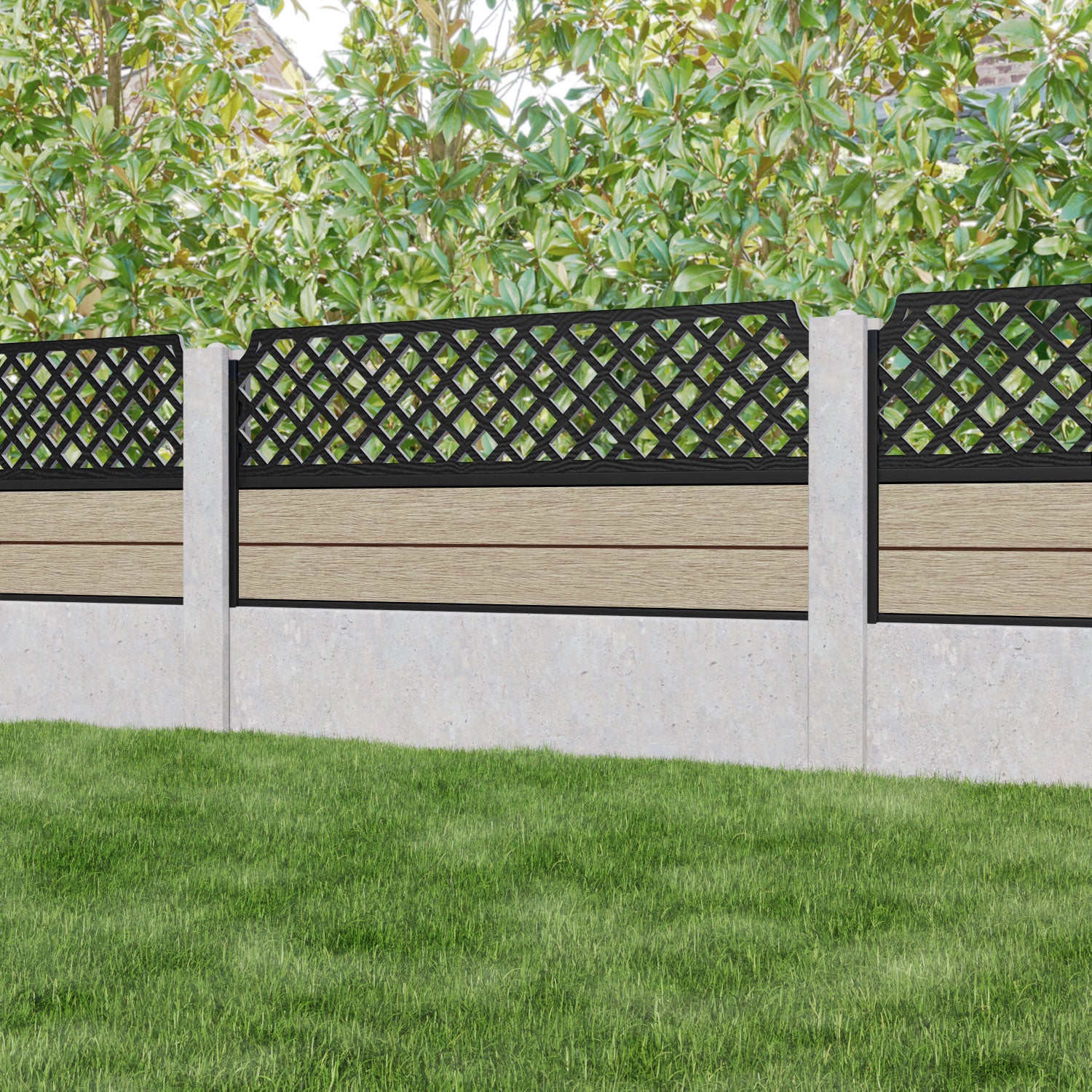 Fusion Regal Hive Fence Panel - Light Oak - for existing concrete posts