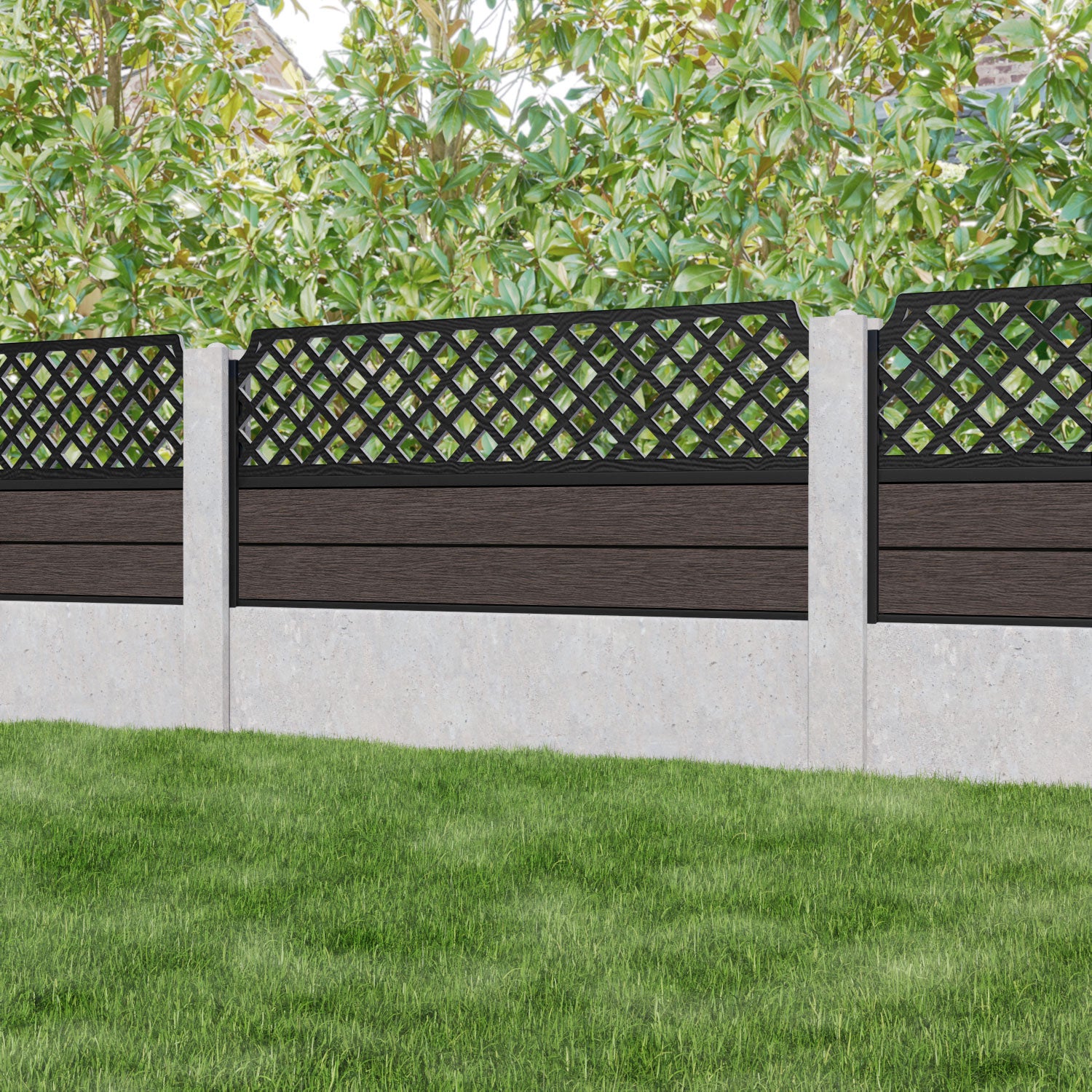 Fusion Regal Hive Fence Panel - Mid Brown - for existing concrete posts