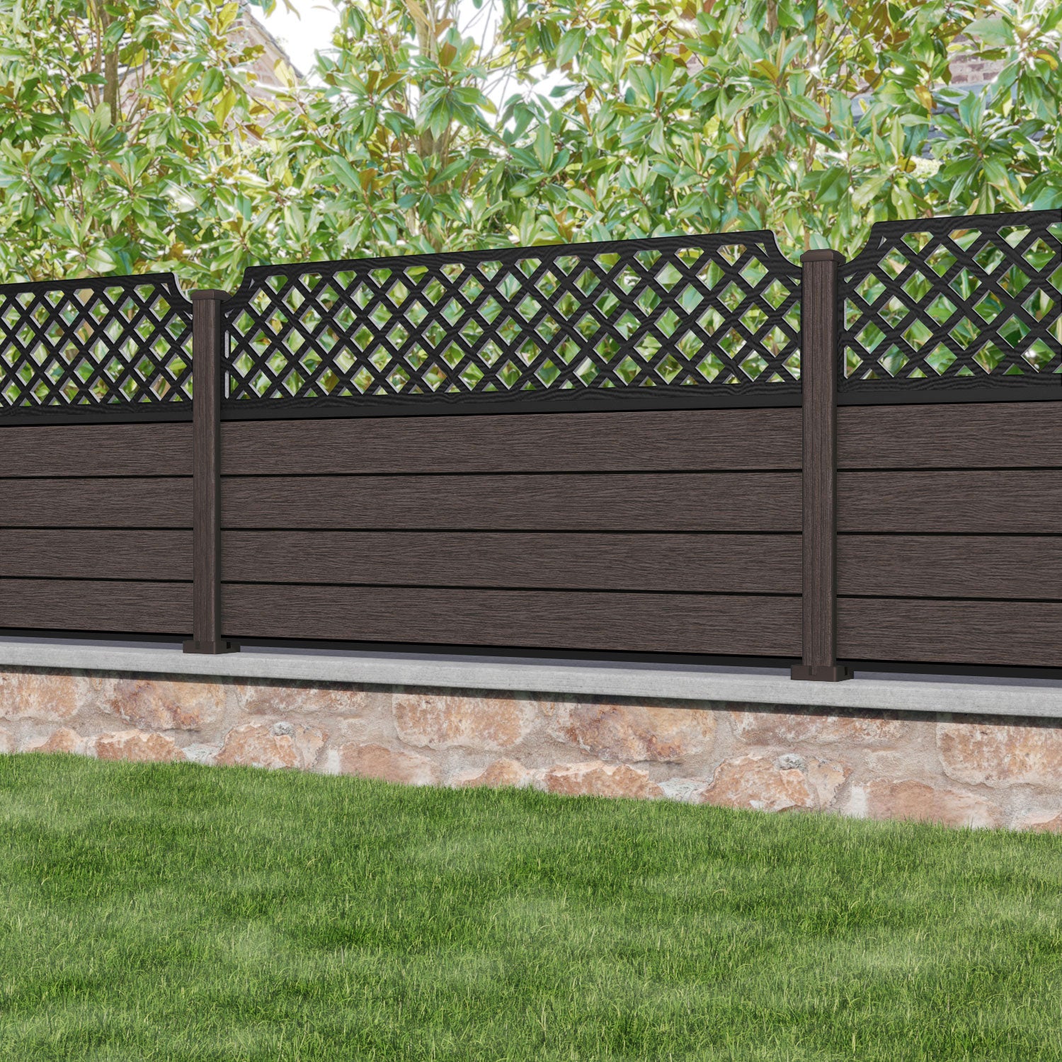 Fusion Regal Hive Fence Panel - Mid Brown - with our composite posts