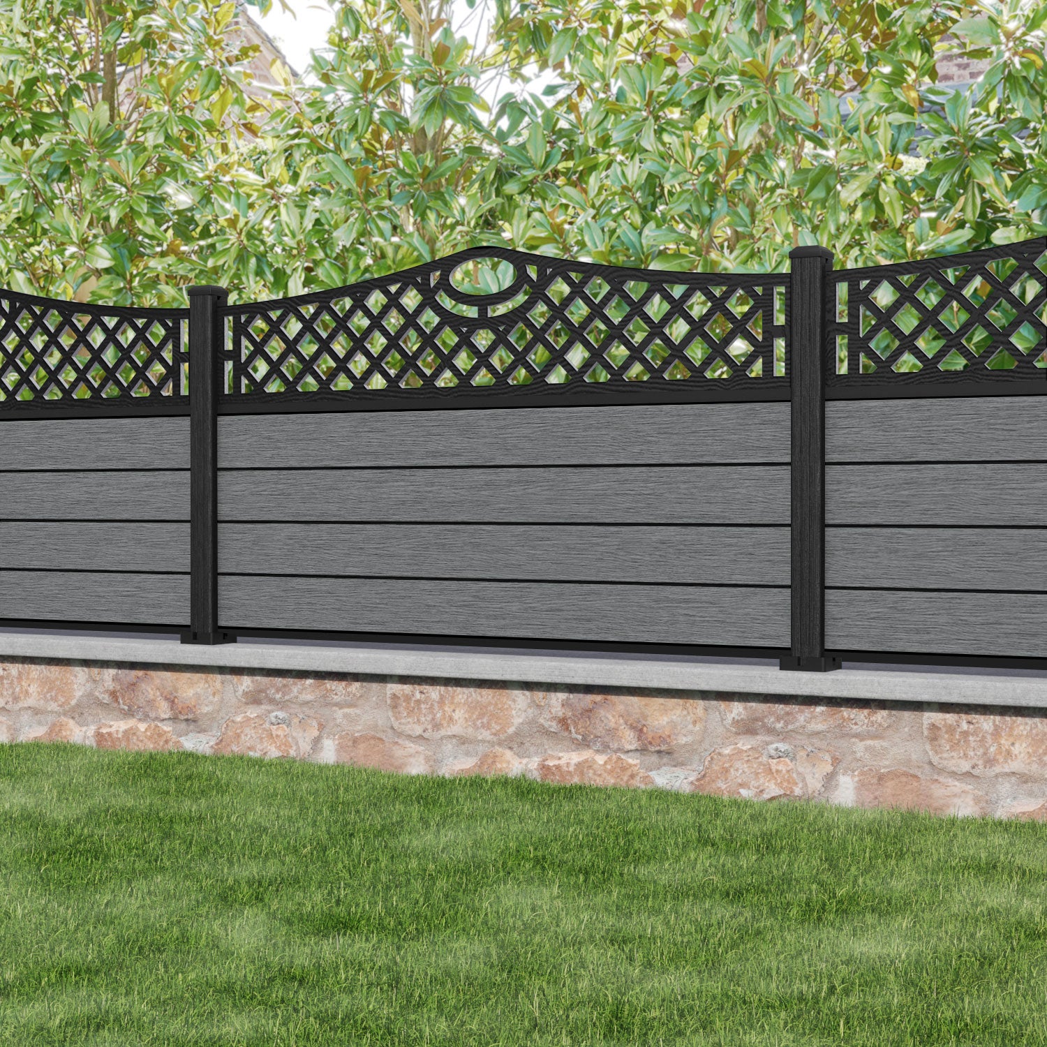 Fusion Oxford Curved Top Fence Panel - Mid Grey - with our composite posts