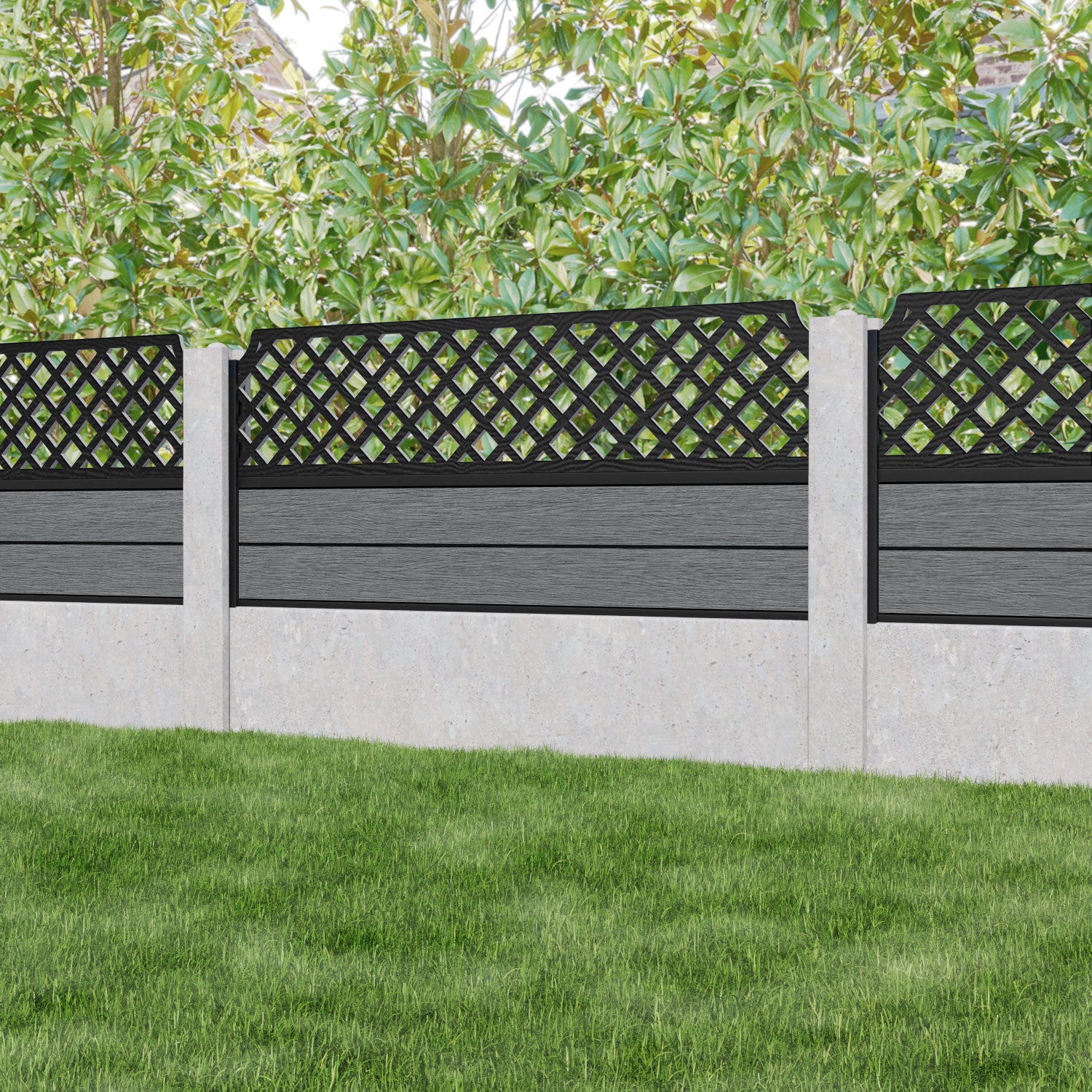 Fusion Regal Hive Fence Panel - Mid Grey - for existing concrete posts