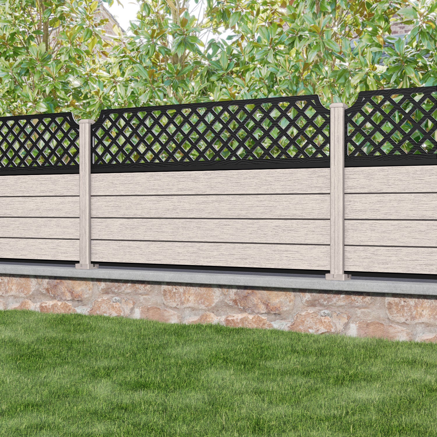 Fusion Regal Hive Fence Panel - Mid Stone - with our composite posts