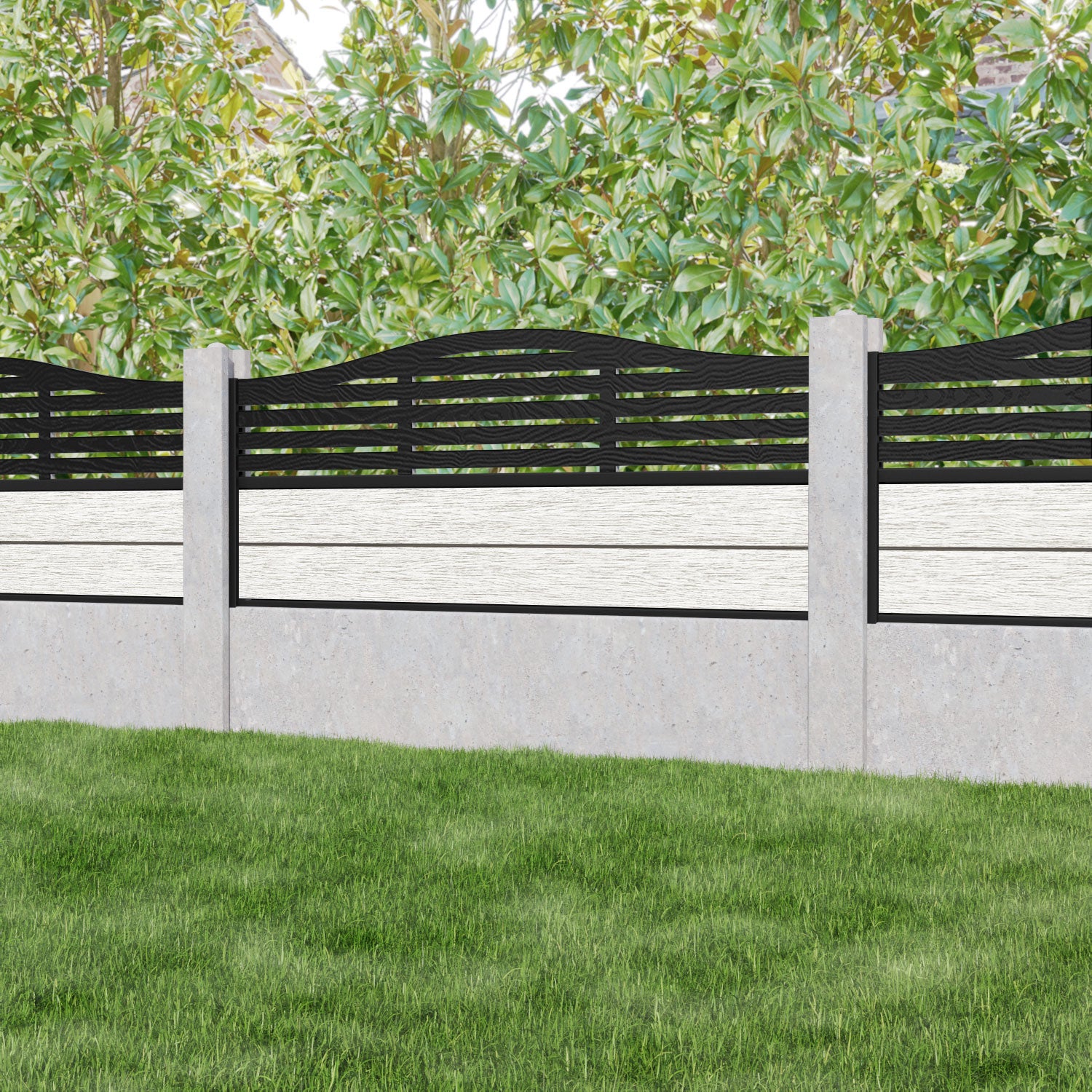 Fusion Aspen Curved Top Fence Panel - Light Stone - for existing concrete posts