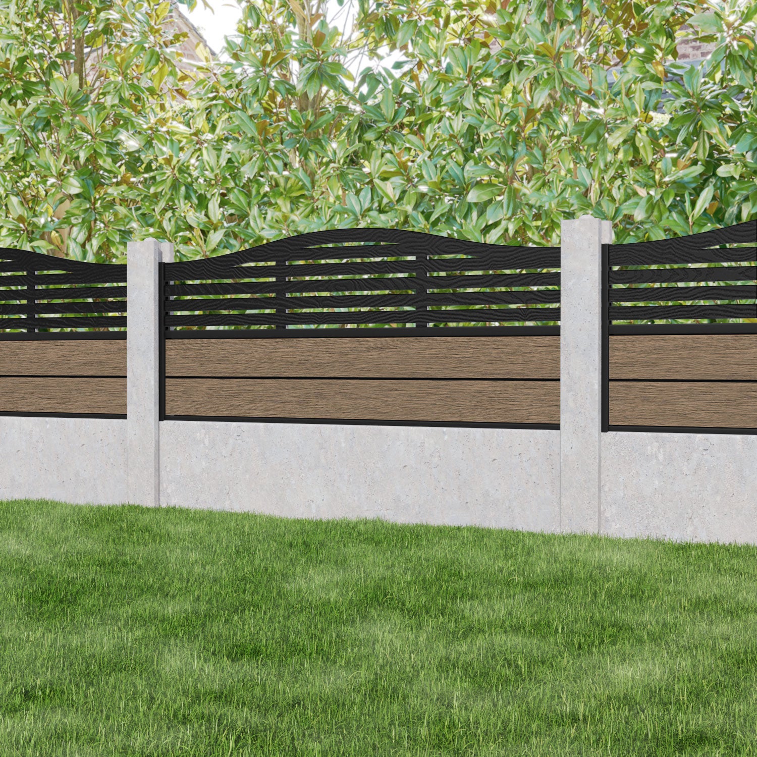 Fusion Aspen Curved Top Fence Panel - Teak - for existing concrete posts