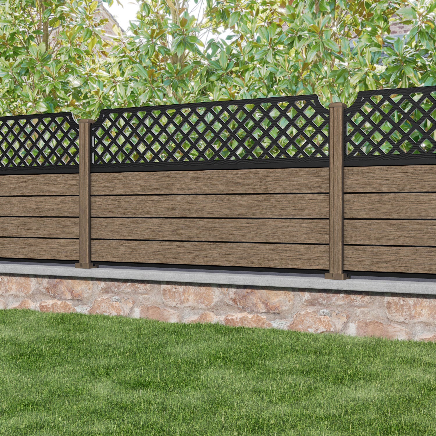 Fusion Regal Hive Fence Panel - Teak - with our composite posts