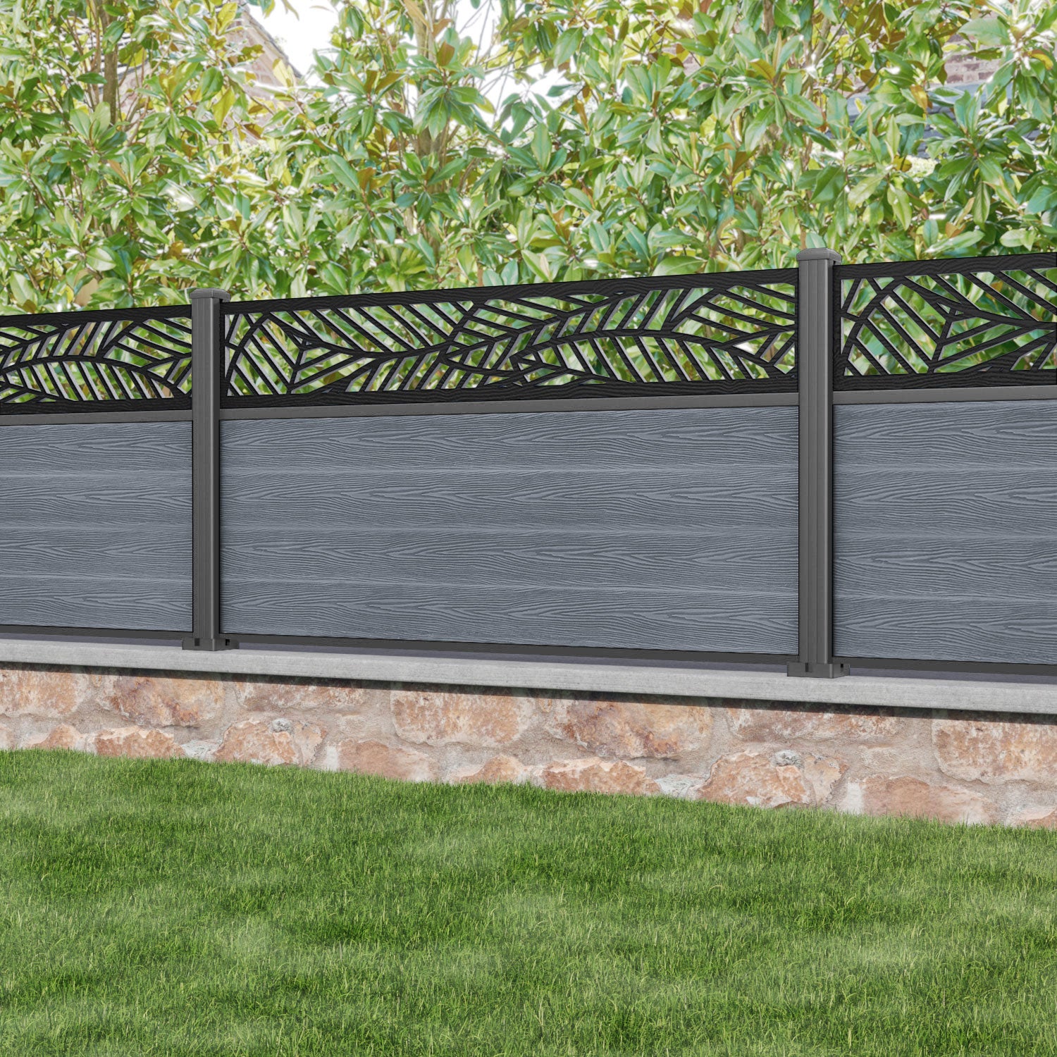 Classic Habitat Fence Panel - Anthracite - with our aluminium posts