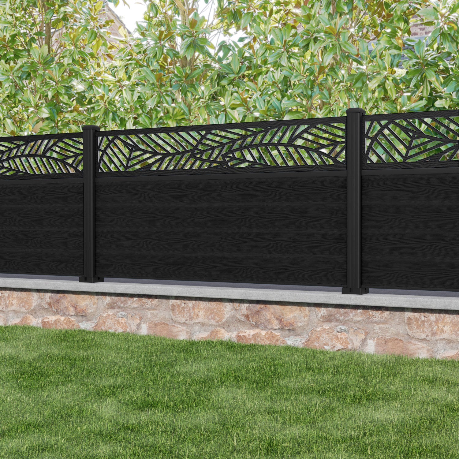 Classic Habitat Fence Panel - Black - with our aluminium posts