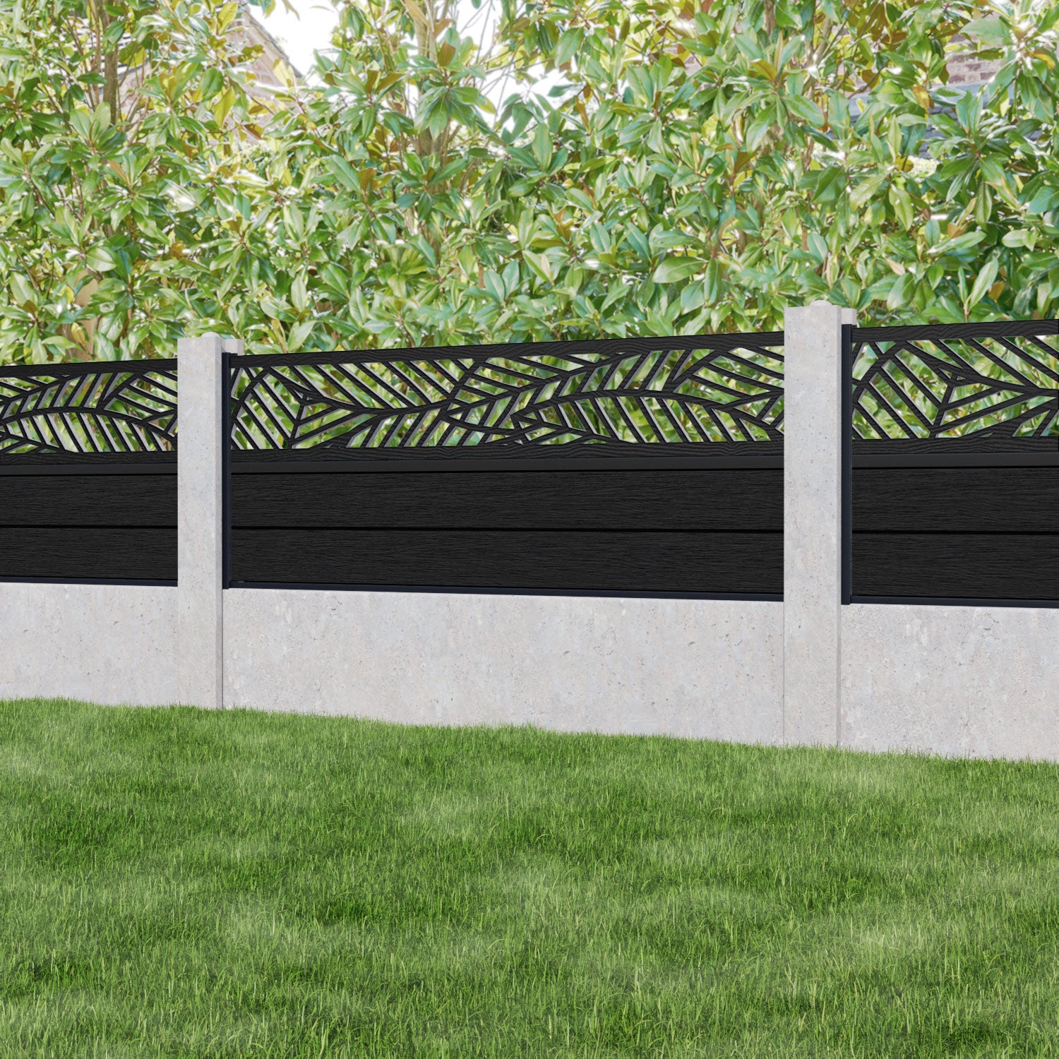 Fusion Habitat Fence Panel - Black - for existing concrete posts