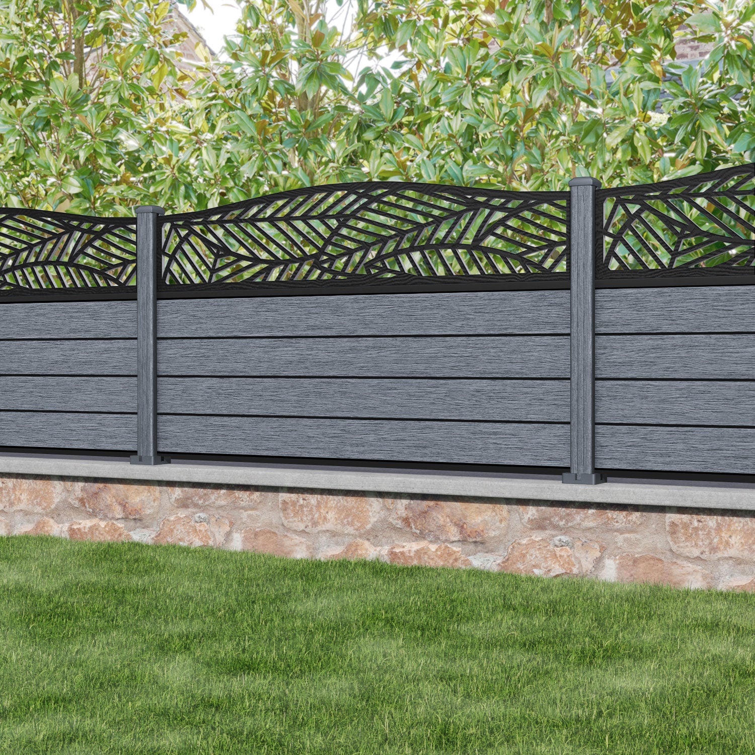 Fusion Habitat Curved Top Fence Panel - Anthracite - with our composite posts