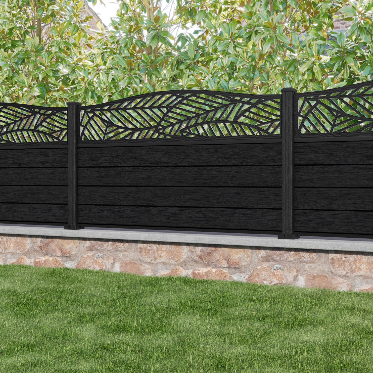Fusion Habitat Curved Top Fence Panel - Black - with our composite posts