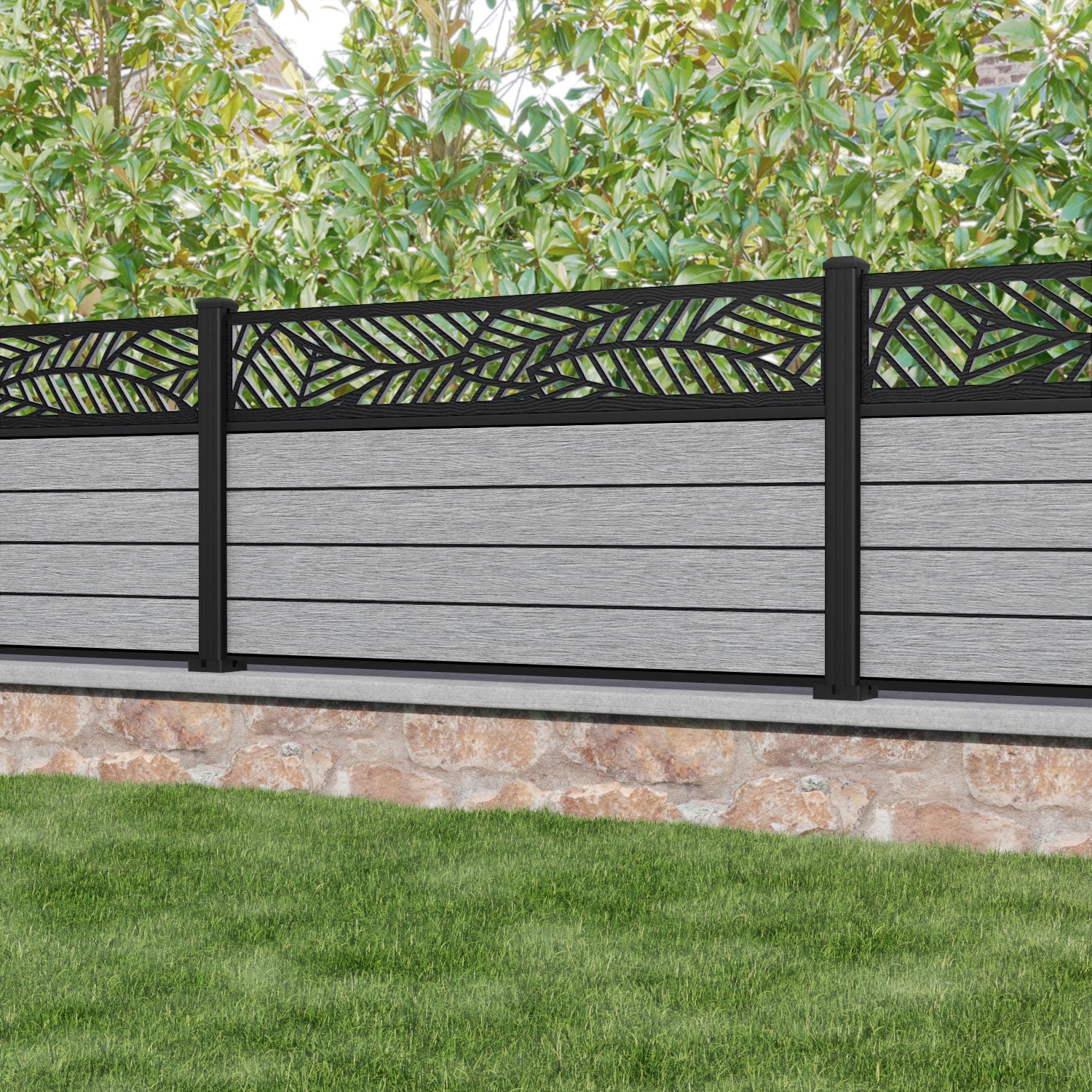 Fusion Habitat Fence Panel - Light Grey - with our aluminium posts