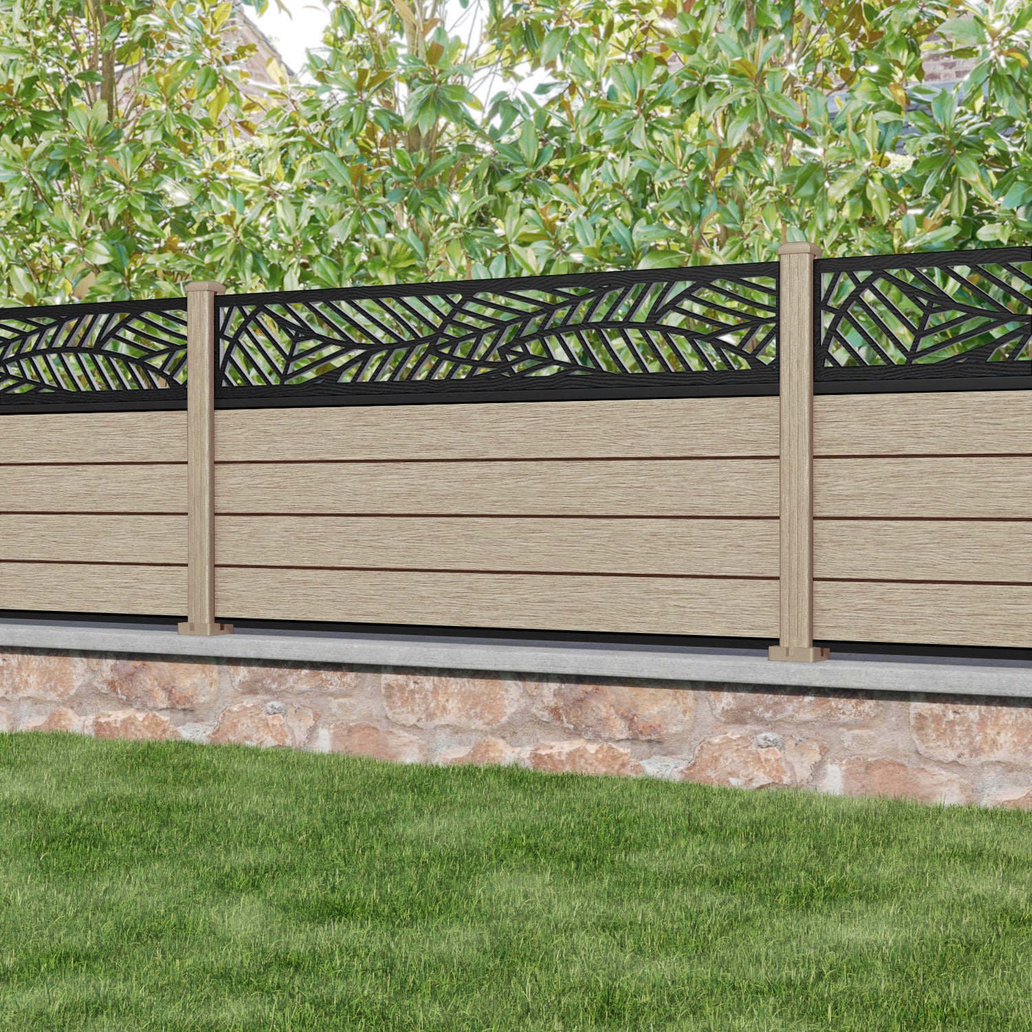Fusion Habitat Fence Panel - Light Oak - with our composite posts