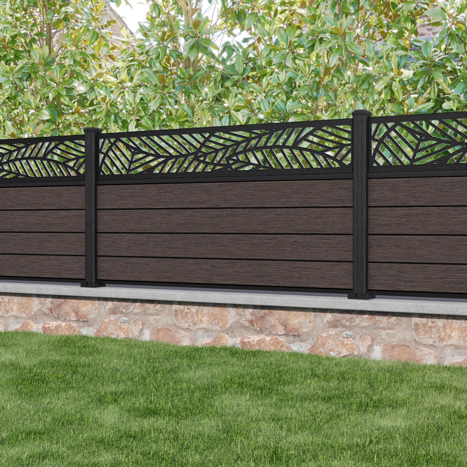 Fusion Habitat Fence Panel - Mid Brown - with our composite posts
