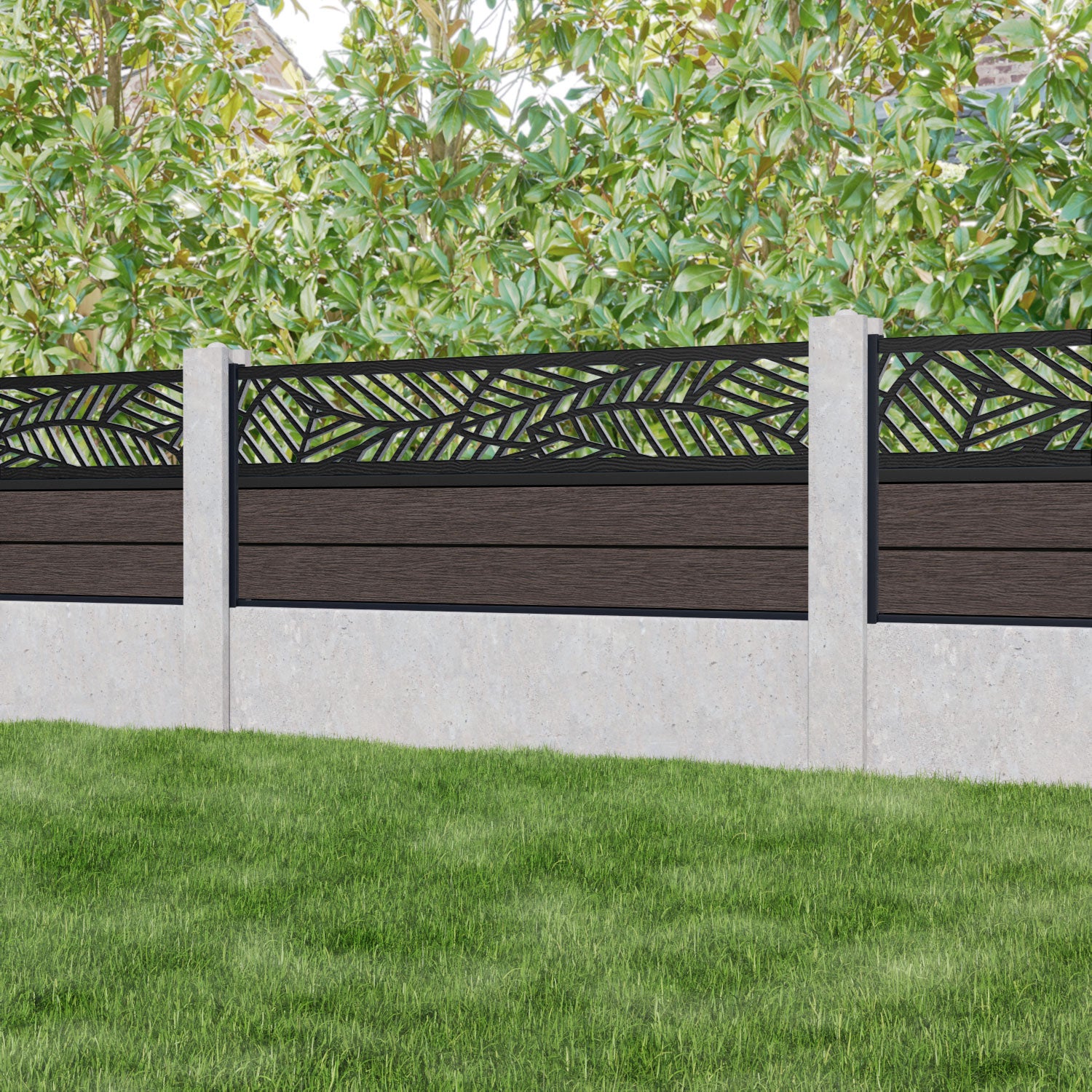 Fusion Habitat Fence Panel - Mid Brown - for existing concrete posts