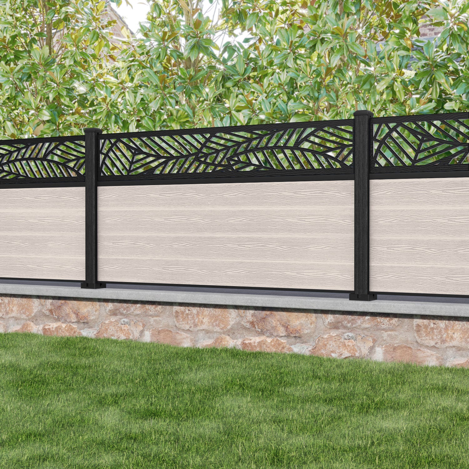 Classic Habitat Fence Panel - Mid Stone - with our composite posts