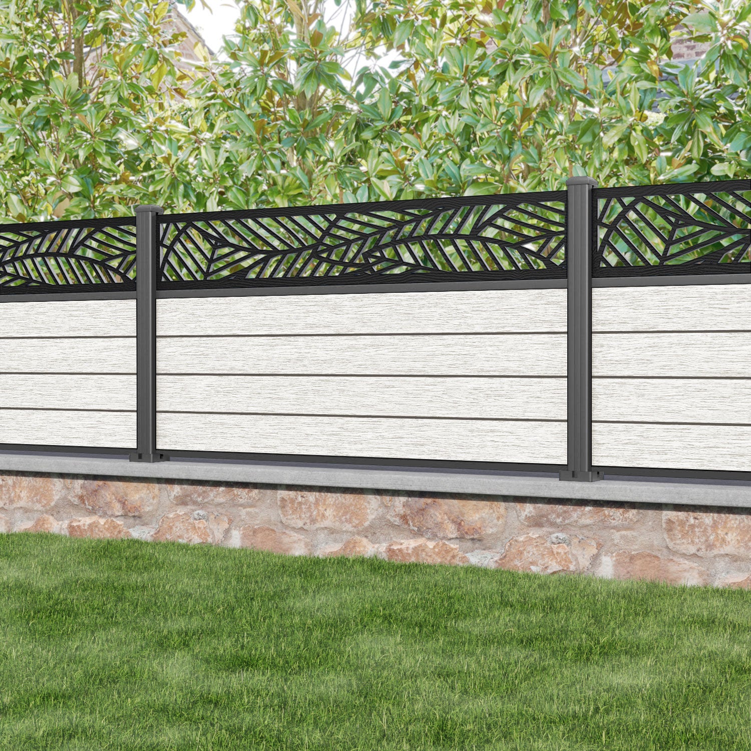 Fusion Habitat Fence Panel - Light Stone - with our aluminium posts