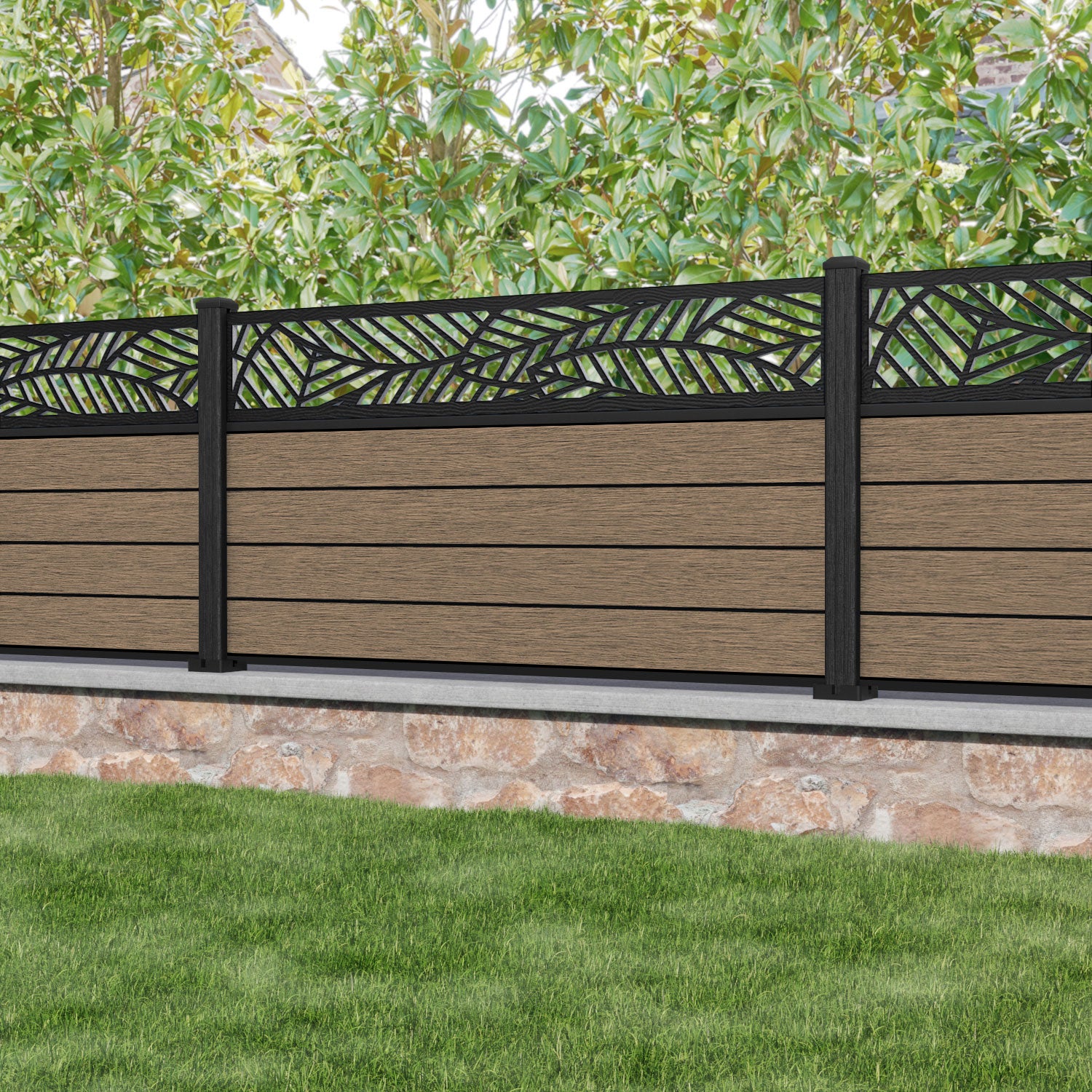 Fusion Habitat Fence Panel - Teak - with our composite posts