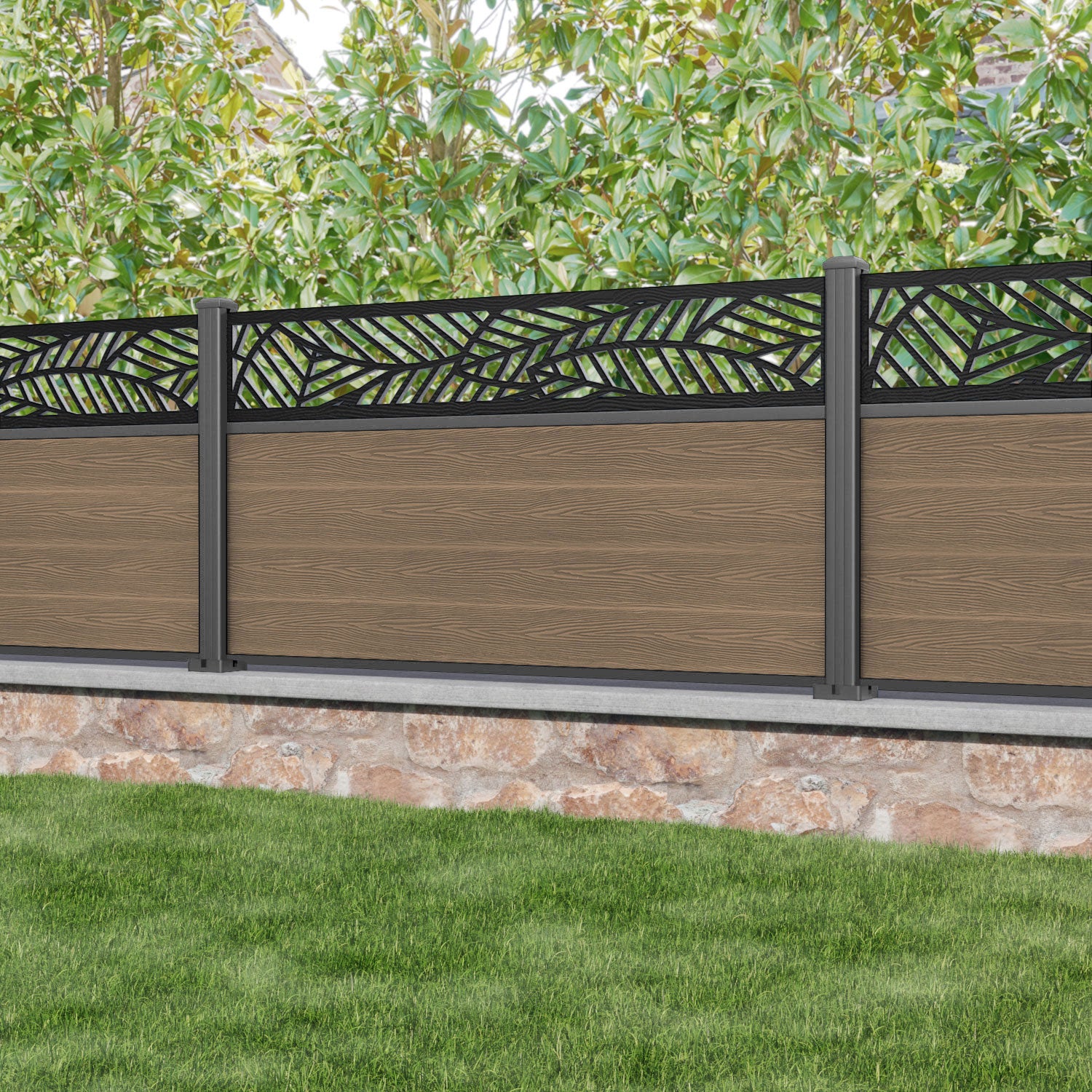 Classic Habitat Fence Panel - Teak - with our aluminium posts