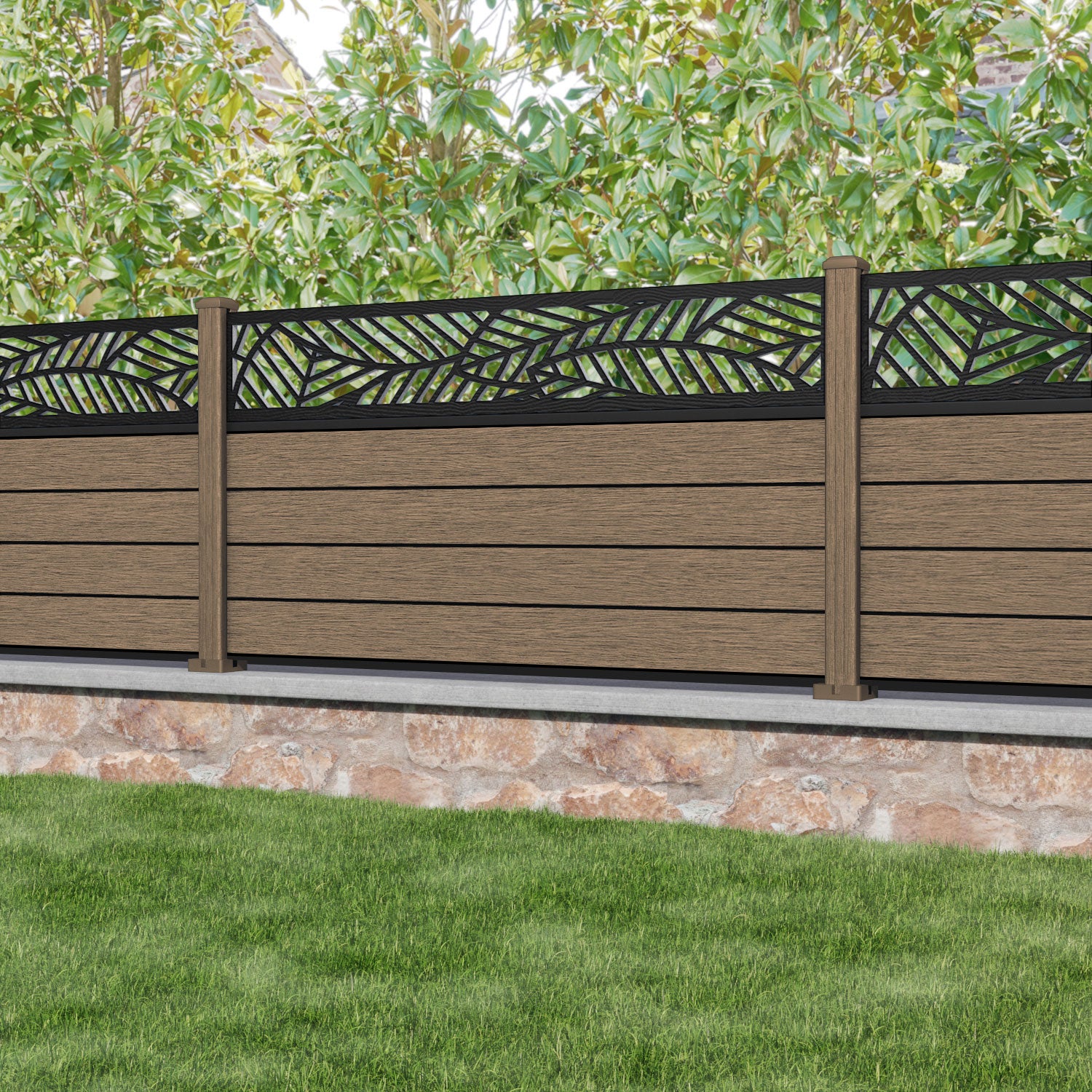 Fusion Habitat Fence Panel - Teak - with our composite posts