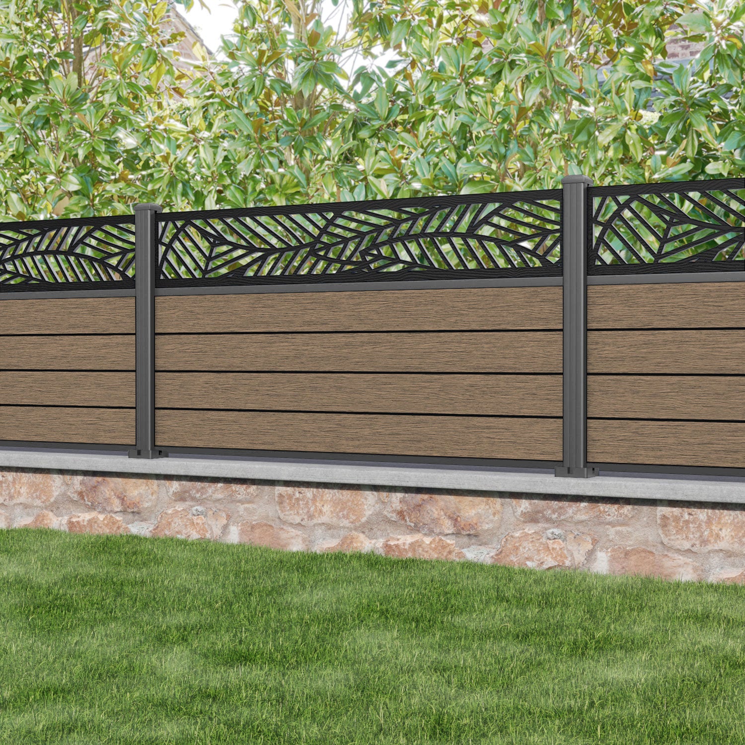 Fusion Habitat Fence Panel - Teak - with our aluminium posts