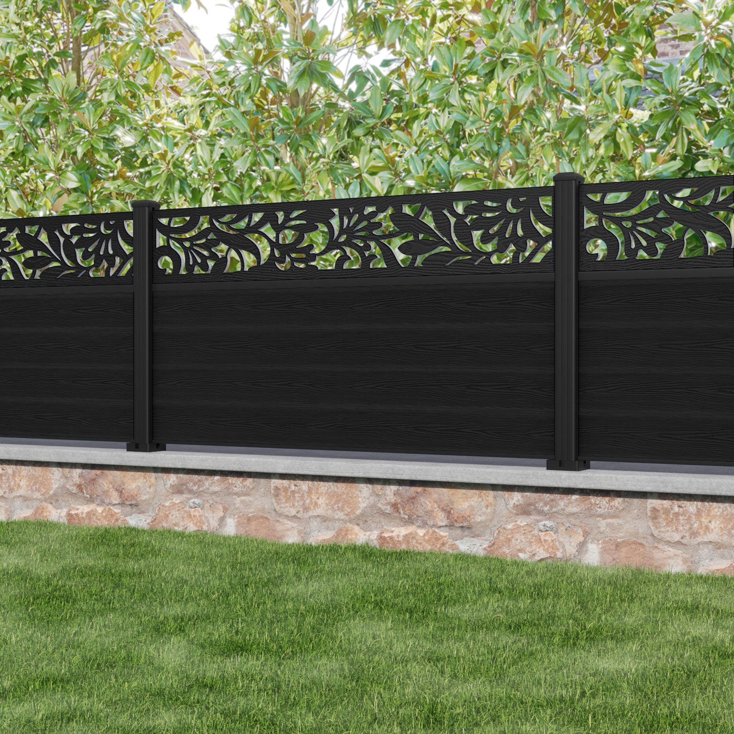 Classic Heritage Fence Panel - Black - with our aluminium posts