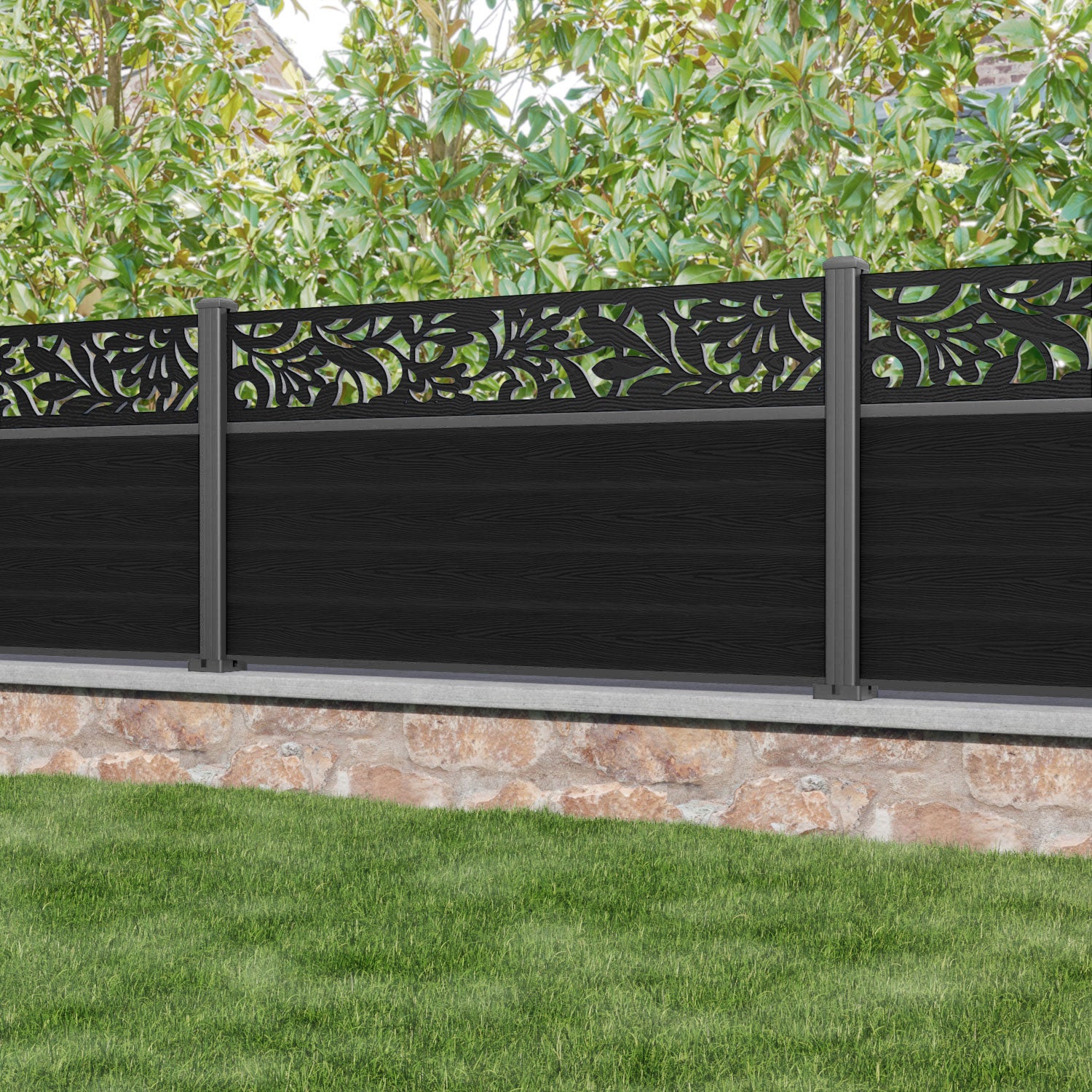 Classic Heritage Fence Panel - Black - with our aluminium posts
