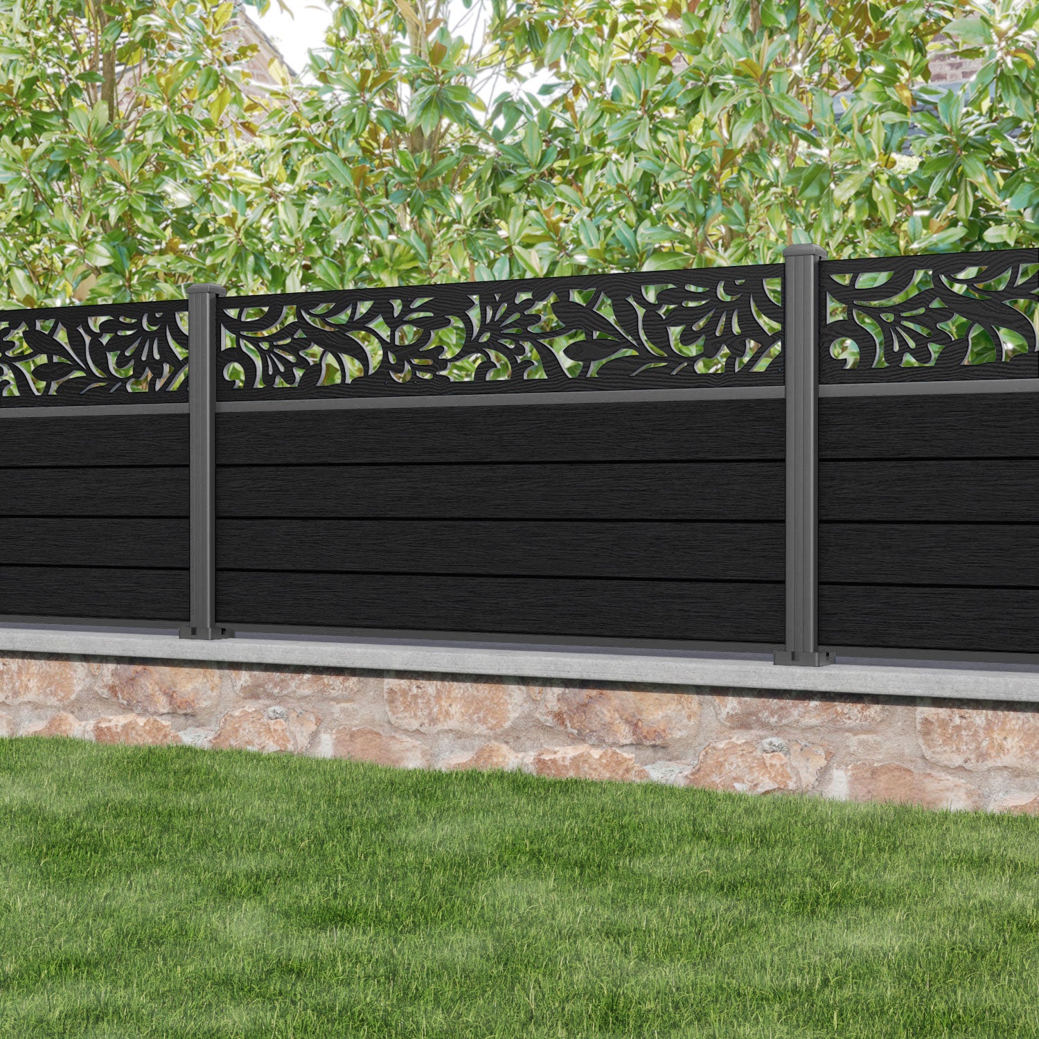 Fusion Heritage Fence Panel - Black - with our aluminium posts