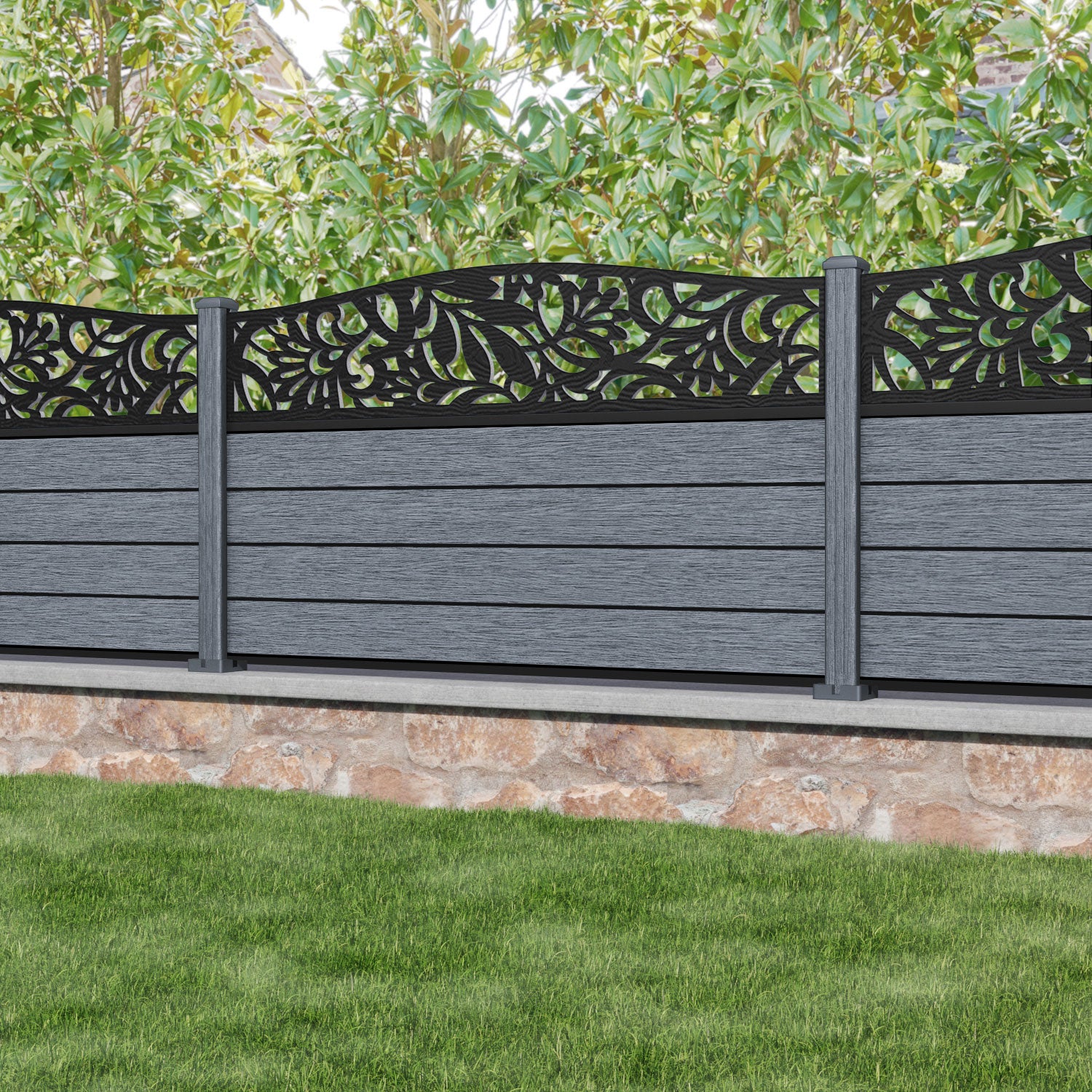 Fusion Heritage Curved Top Fence Panel - Anthracite - with our composite posts