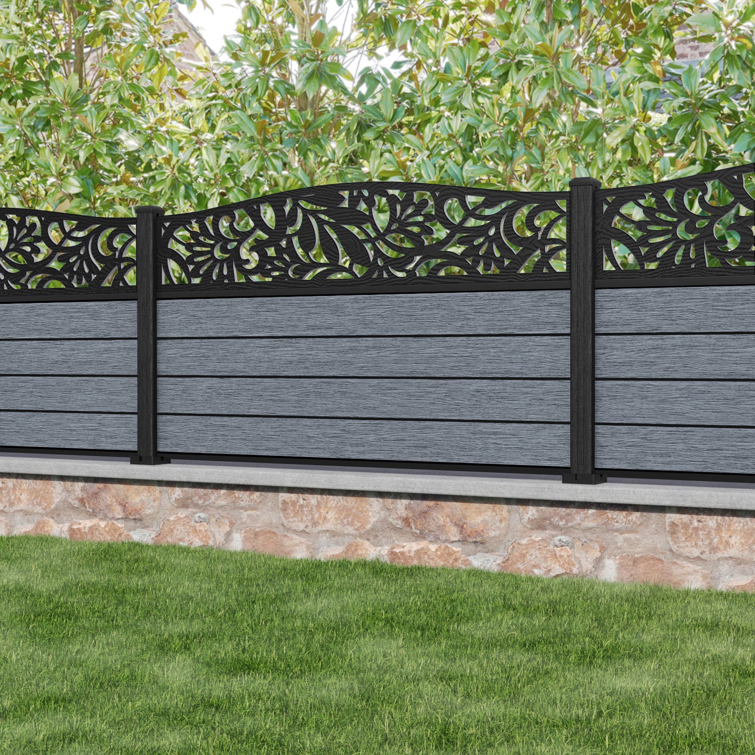 Fusion Heritage Curved Top Fence Panel - Anthracite - with our composite posts