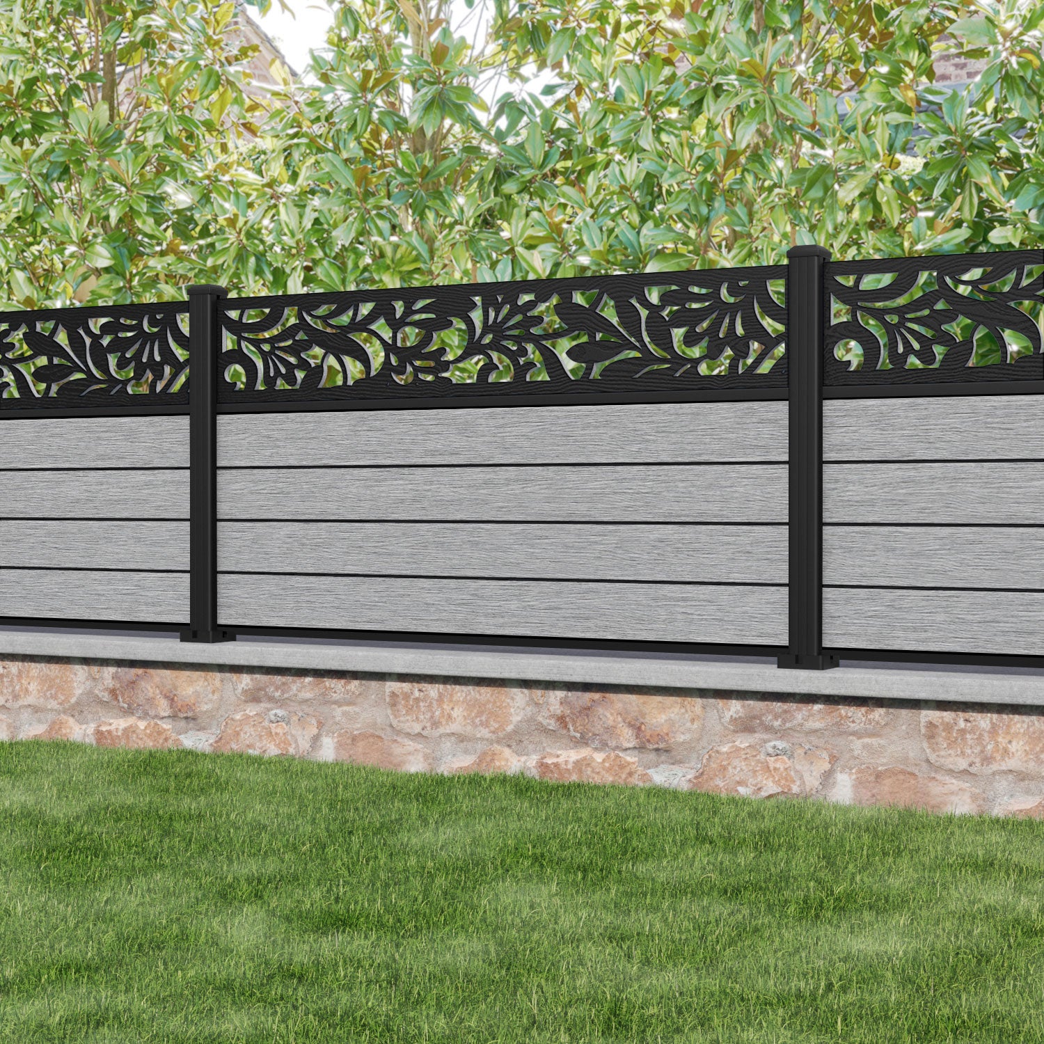 Fusion Heritage Fence Panel - Light Grey - with our aluminium posts