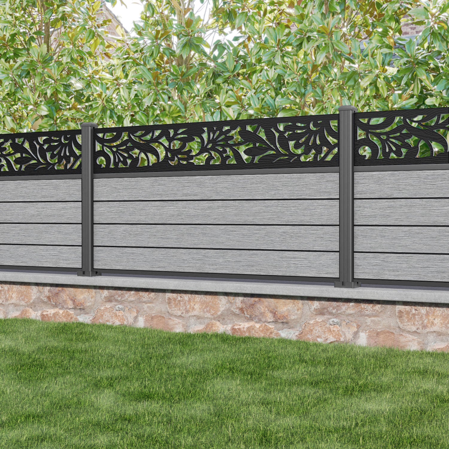 Fusion Heritage Fence Panel - Light Grey - with our aluminium posts