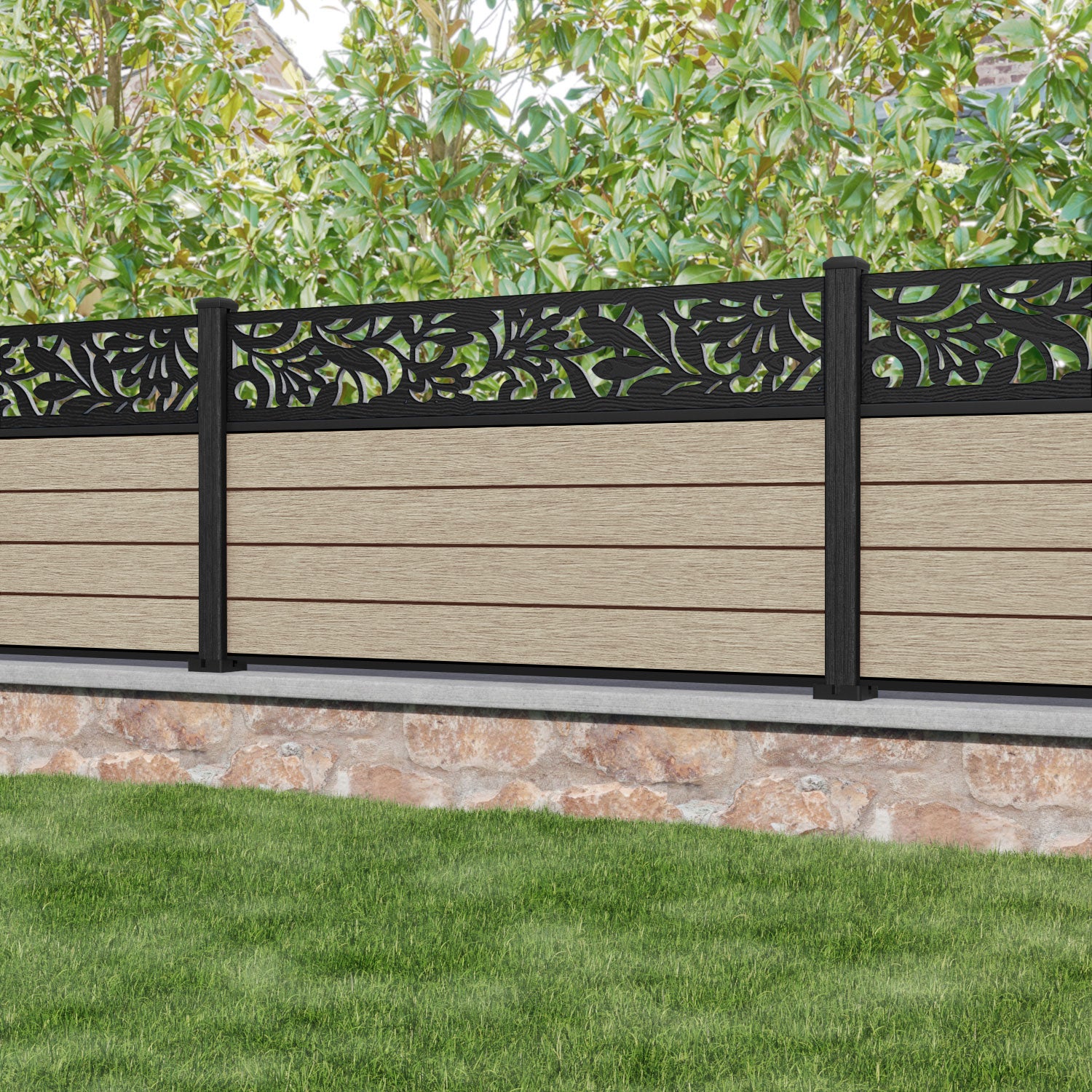 Fusion Heritage Fence Panel - Light Oak - with our composite posts