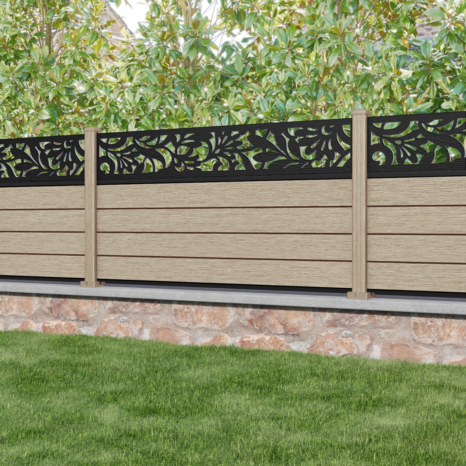 Fusion Heritage Fence Panel - Light Oak - with our composite posts
