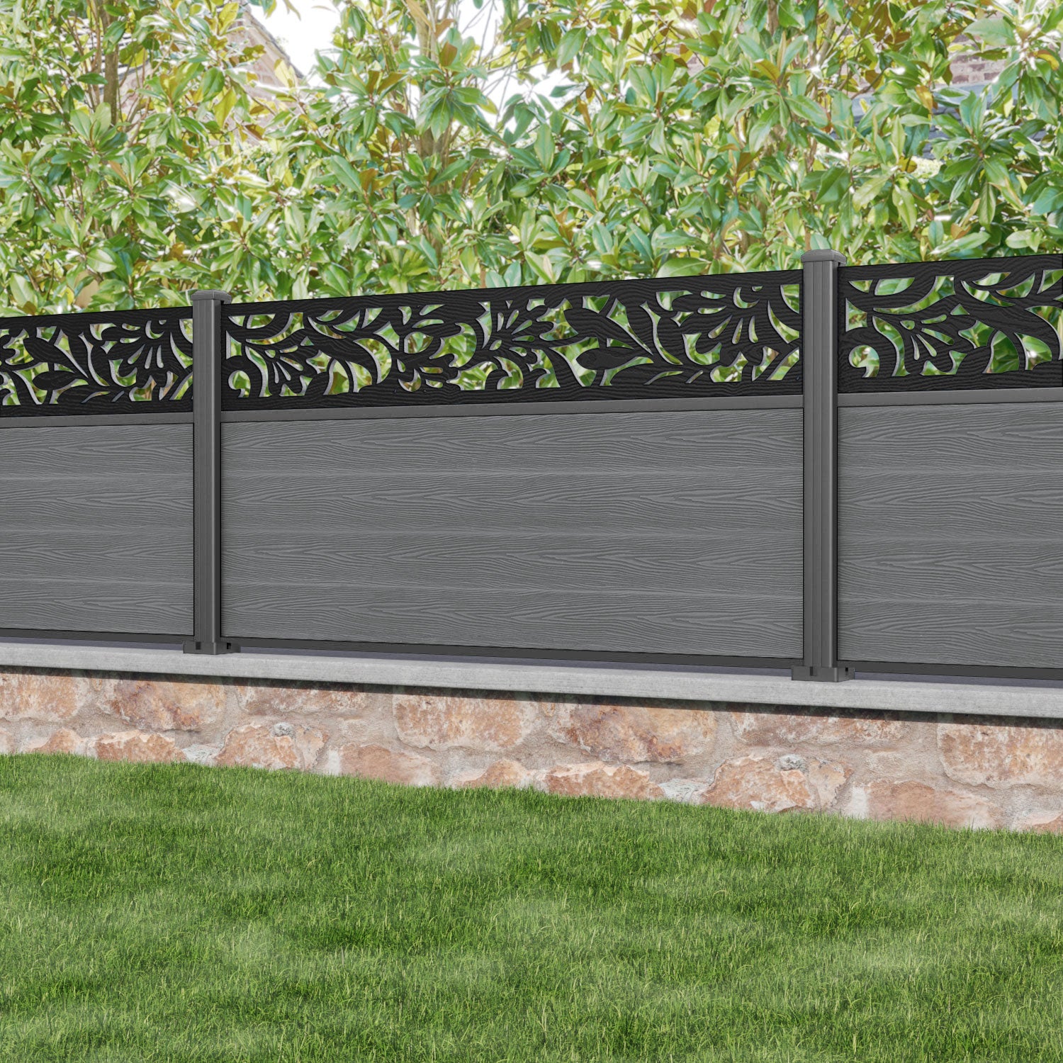 Classic Heritage Fence Panel - Mid Grey - with our aluminium posts