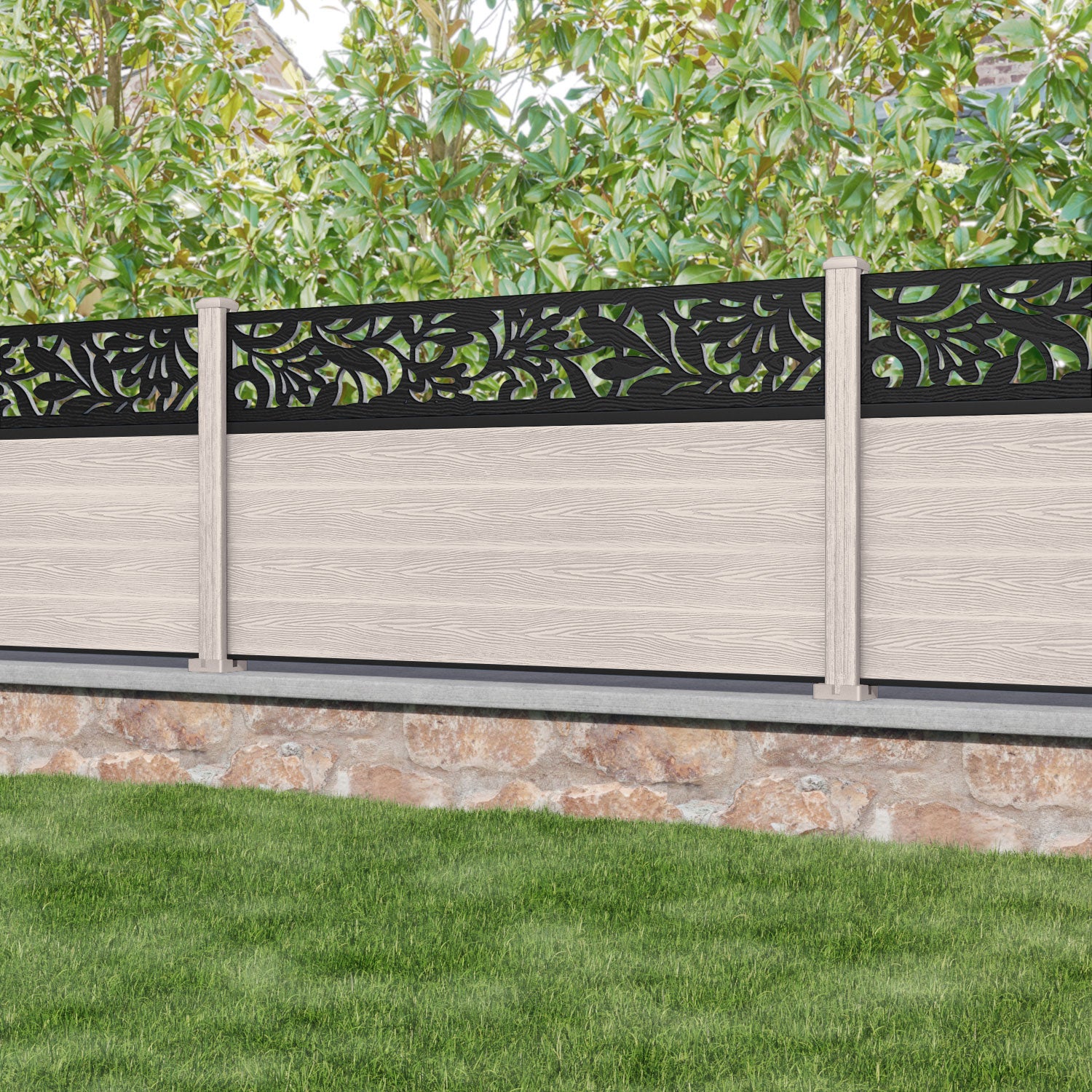 Classic Heritage Fence Panel - Mid Stone - with our composite posts