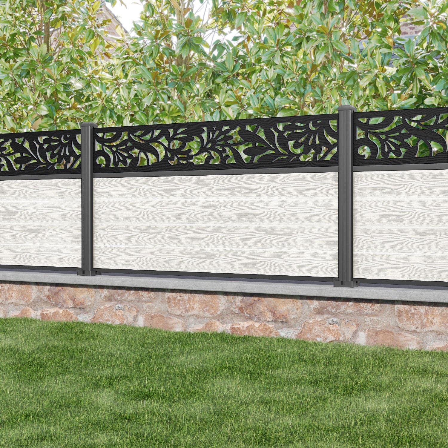 Classic Heritage Fence Panel - Light Stone - with our aluminium posts