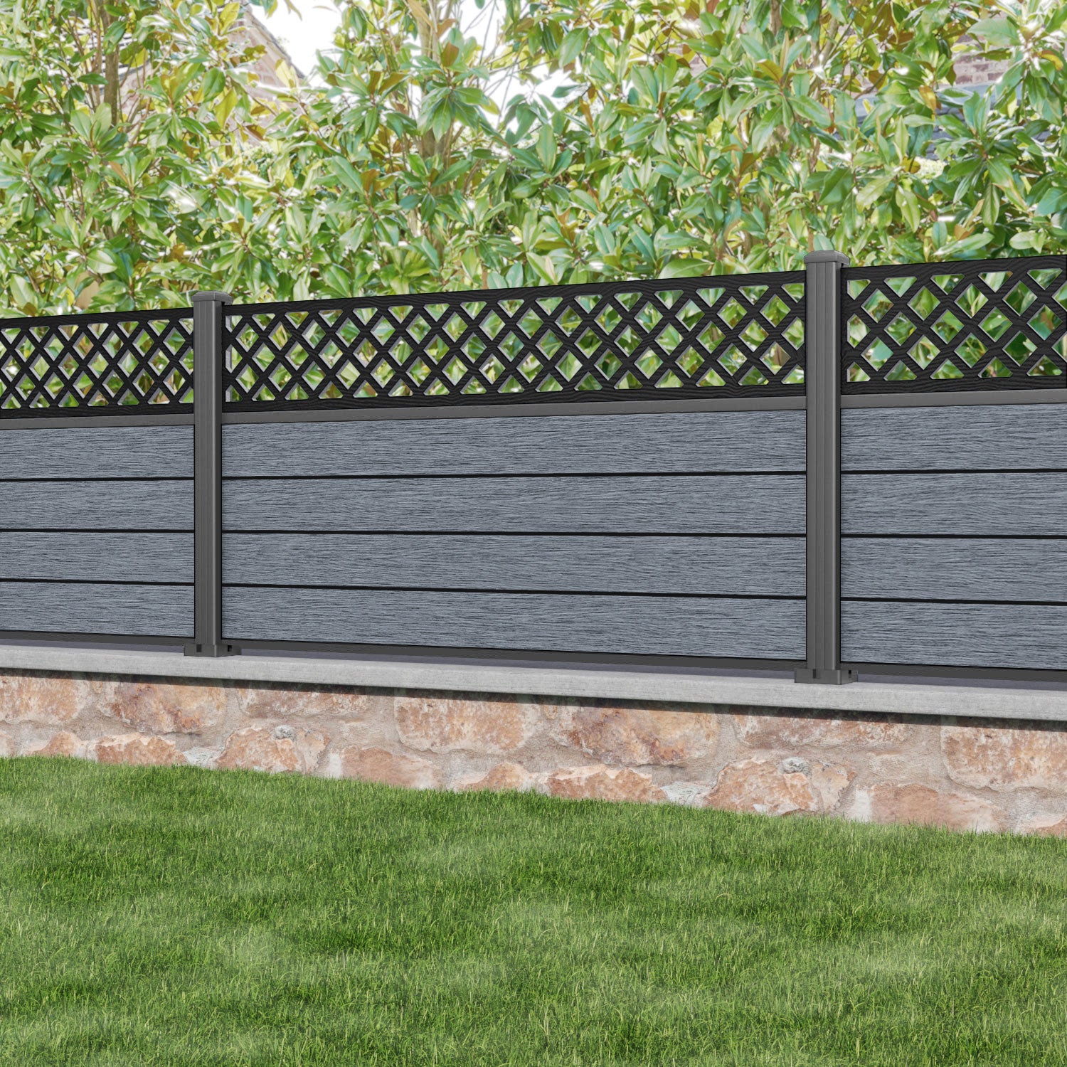 Fusion Hive Fence Panel - Anthracite - with our aluminium posts