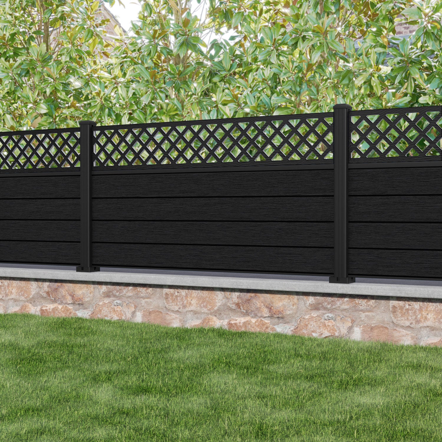Fusion Hive Fence Panel - Black - with our aluminium posts