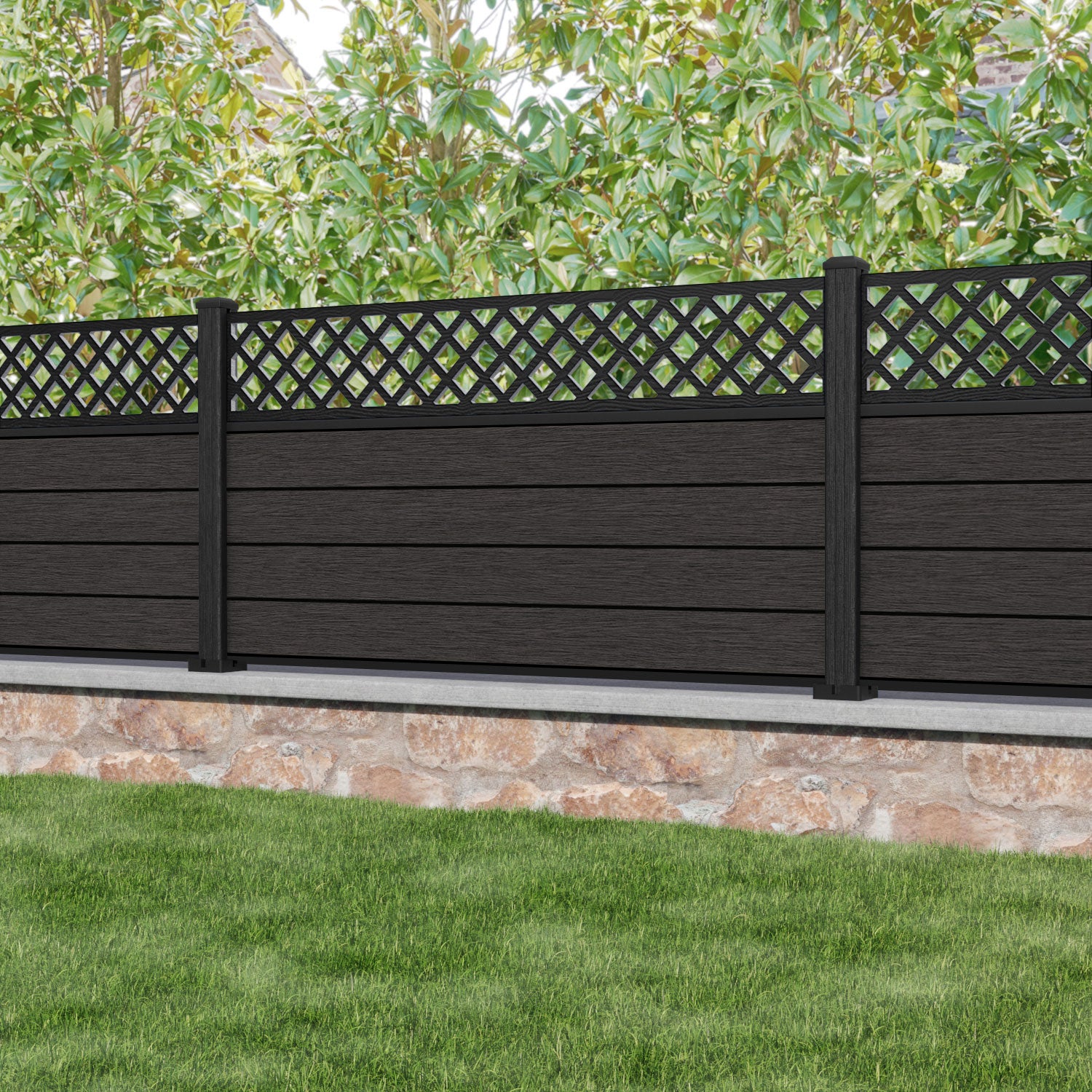 Fusion Hive Fence Panel - Dark Oak - with our composite posts