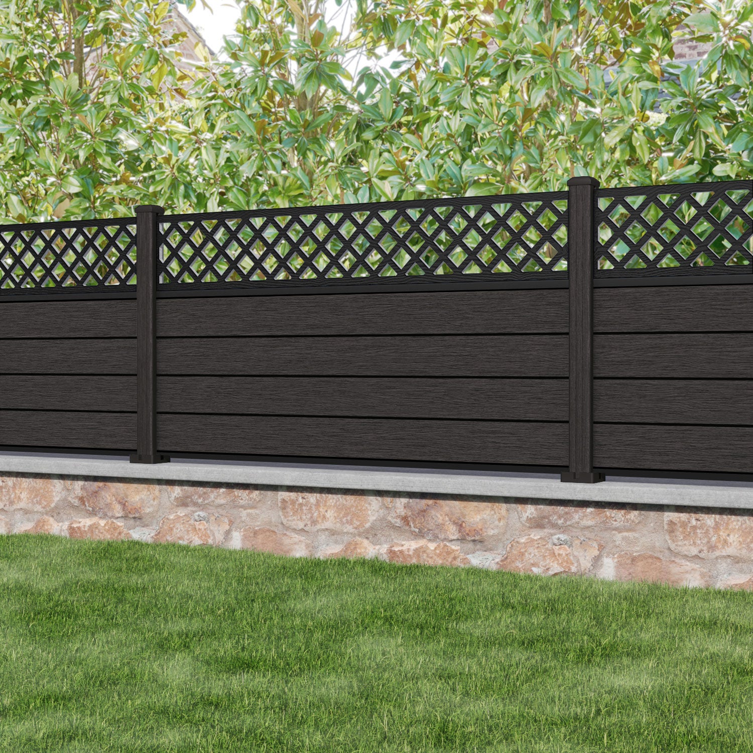 Fusion Hive Fence Panel - Dark Oak - with our composite posts