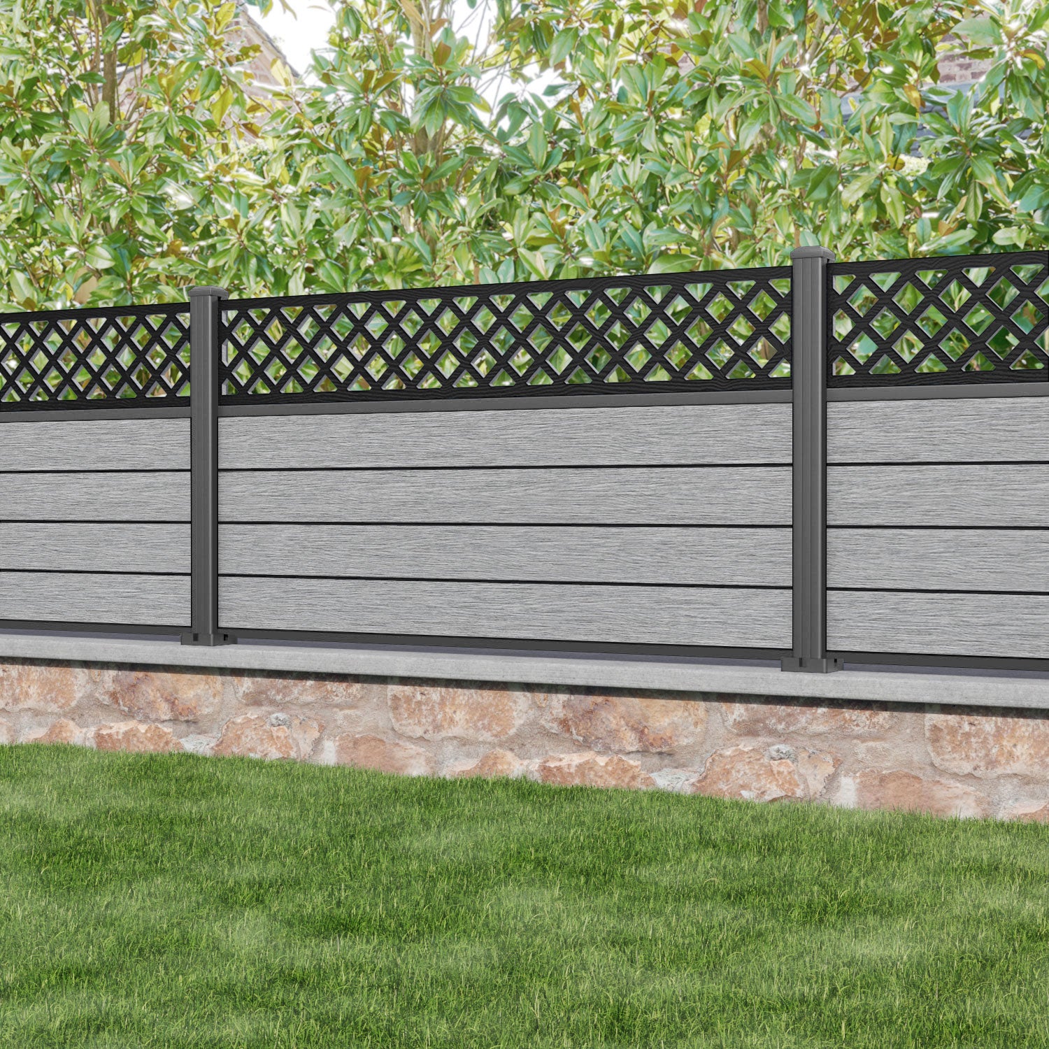 Fusion Hive Fence Panel - Light Grey - with our aluminium posts