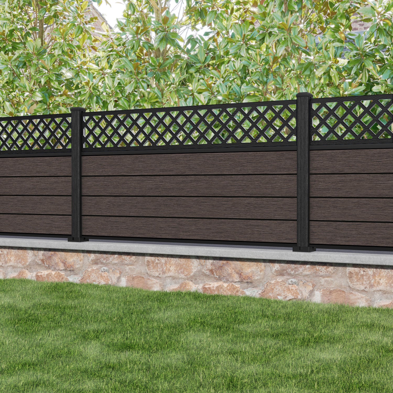Fusion Hive Fence Panel - Mid Brown - with our composite posts