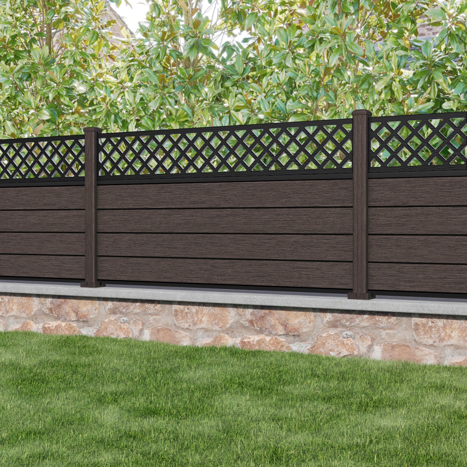 Fusion Hive Fence Panel - Mid Brown - with our composite posts